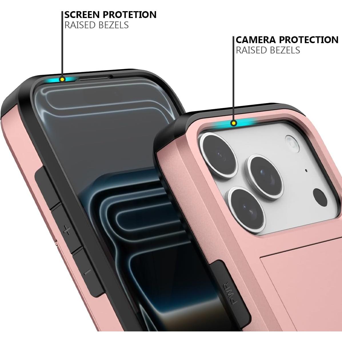 Funda Nvollnoe para iPhone 17 Pro con Soporte para Tarjetas Oro Rosa