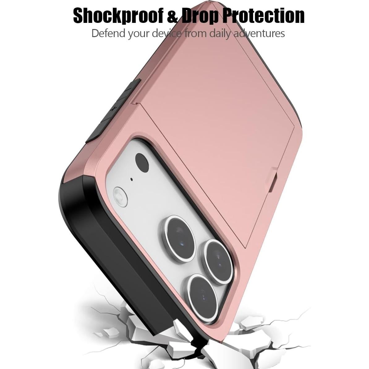 Funda Nvollnoe para iPhone 17 Pro con Soporte para Tarjetas Oro Rosa