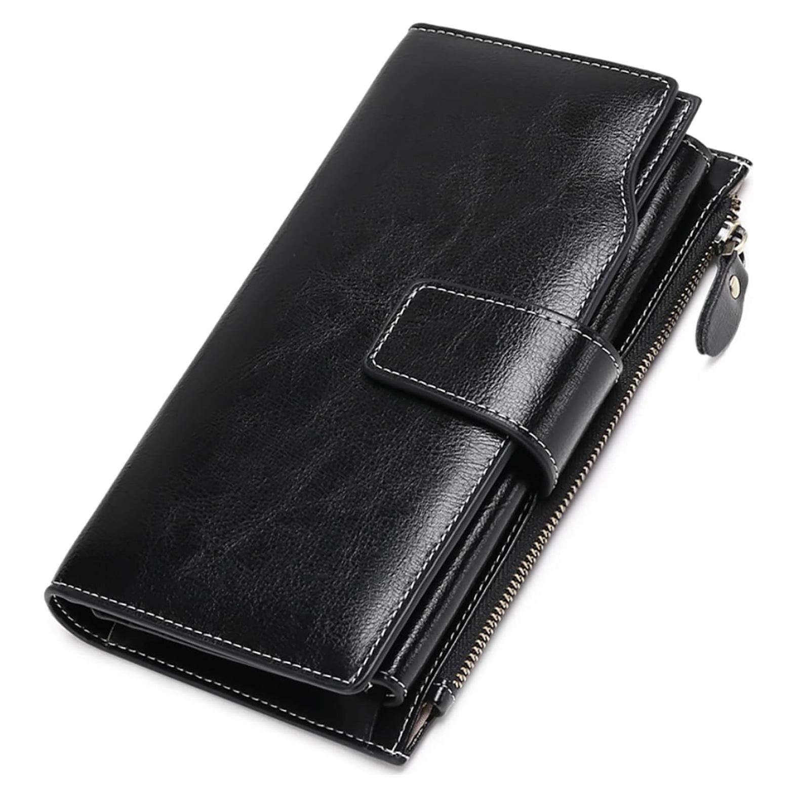 Cartera de Cuero para Mujeres SENDEFN con Bloqueo RFID - Negra