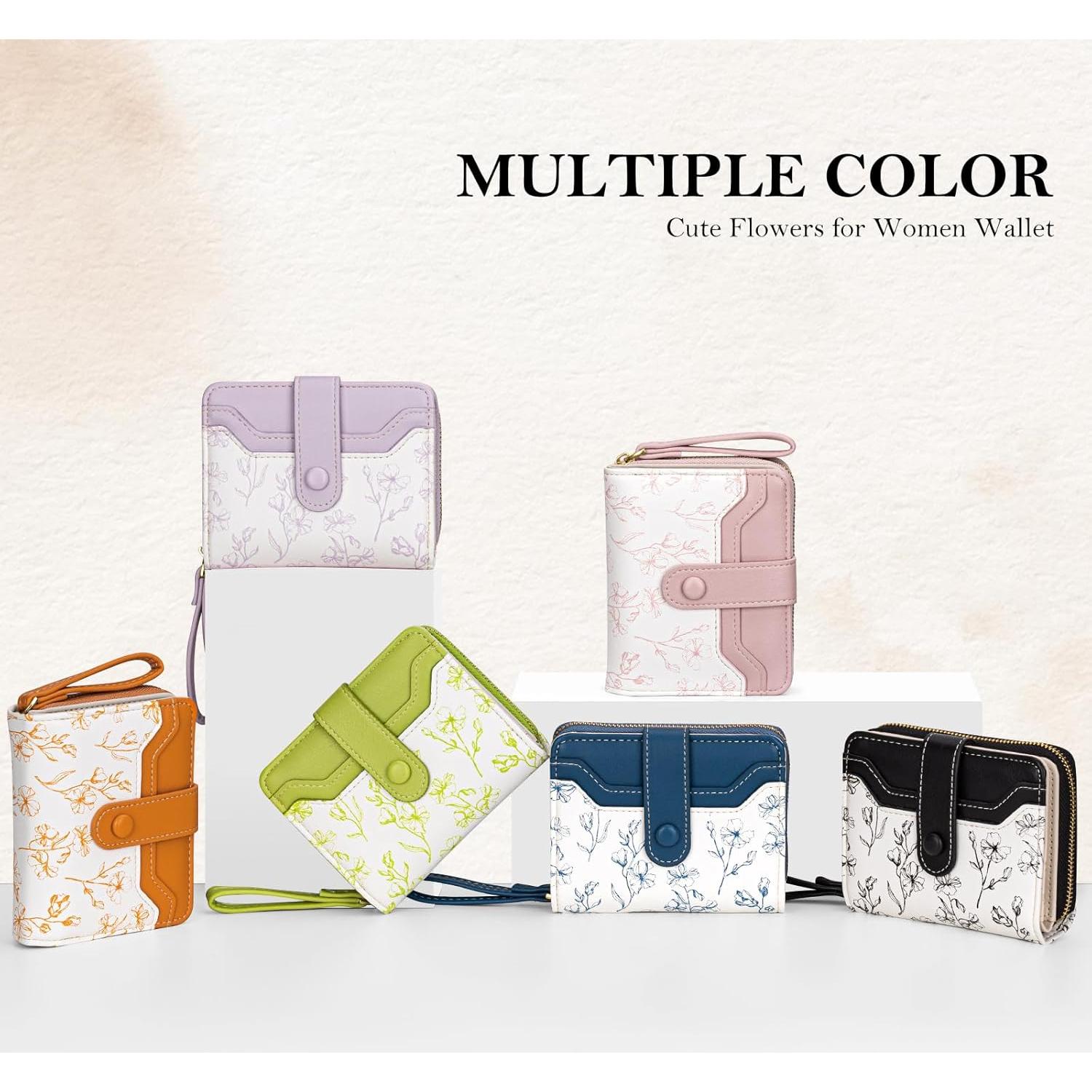 Cartera BIAOTIE para Mujeres Floral Compacta RFID Negra