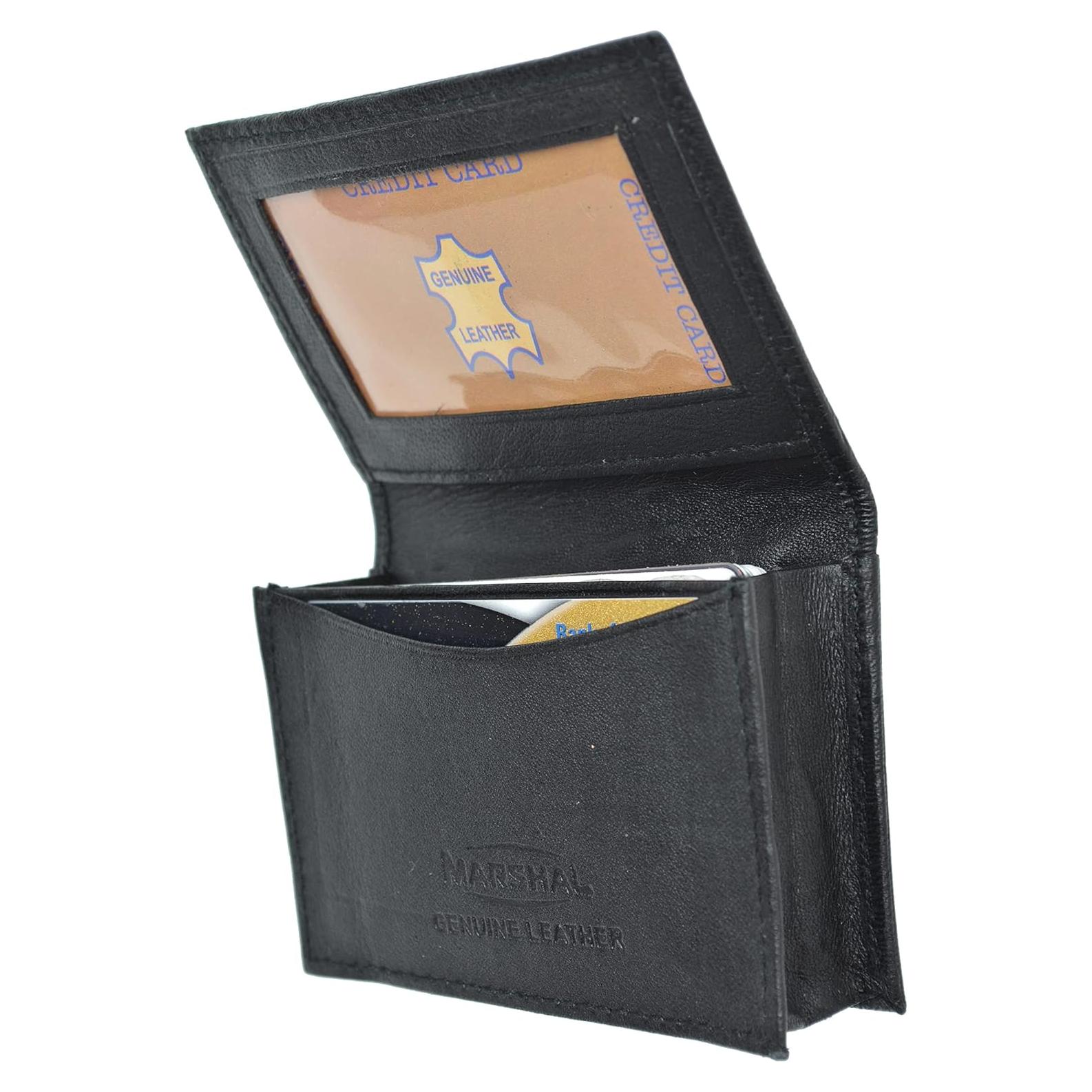 Billetera expandible de cuero genuino Marshal negra