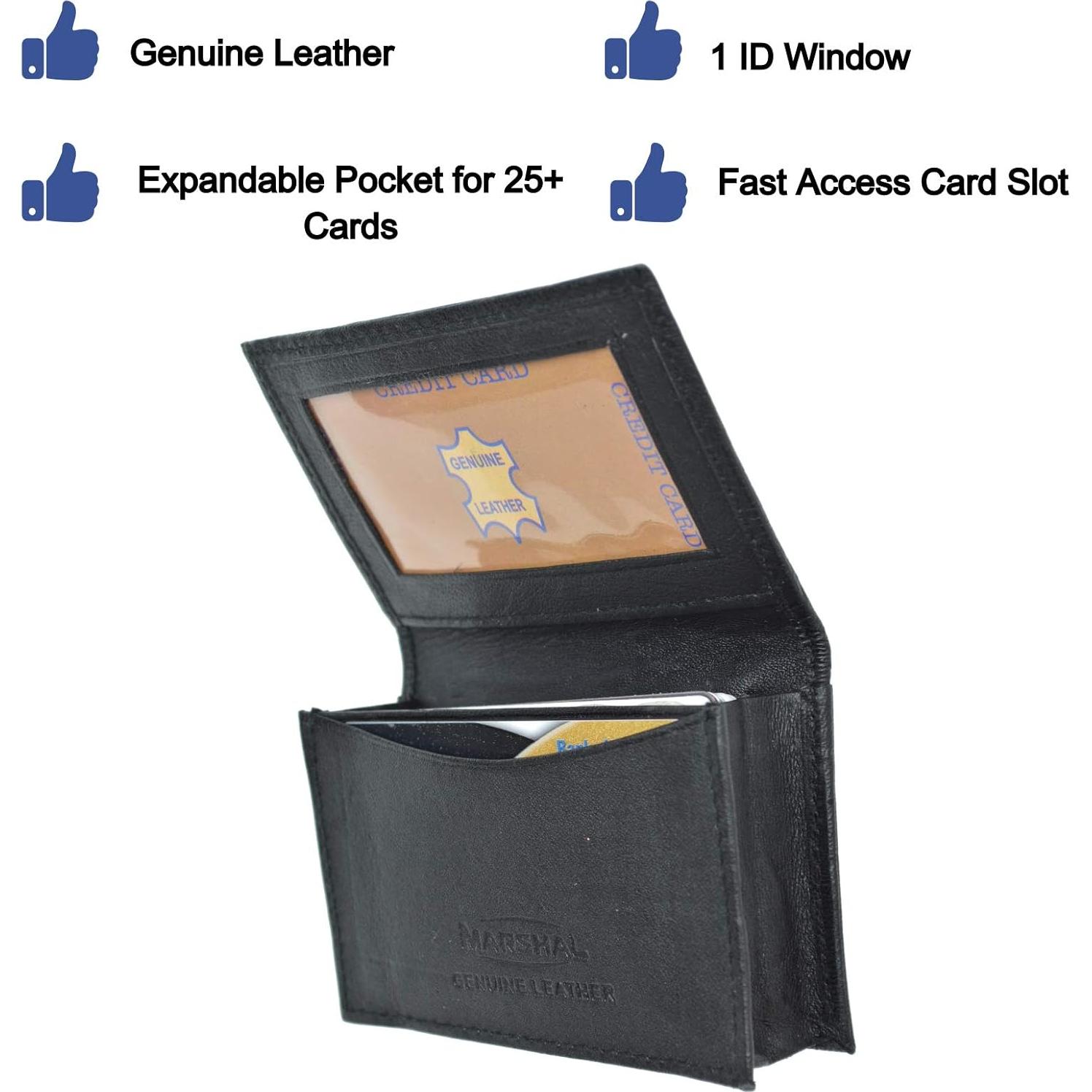 Billetera expandible de cuero genuino Marshal negra