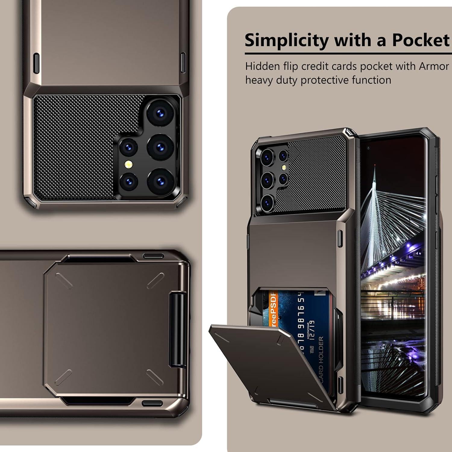 Funda Vofolen para Galaxy S22 Ultra Cartera 4 Tarjetas Gun