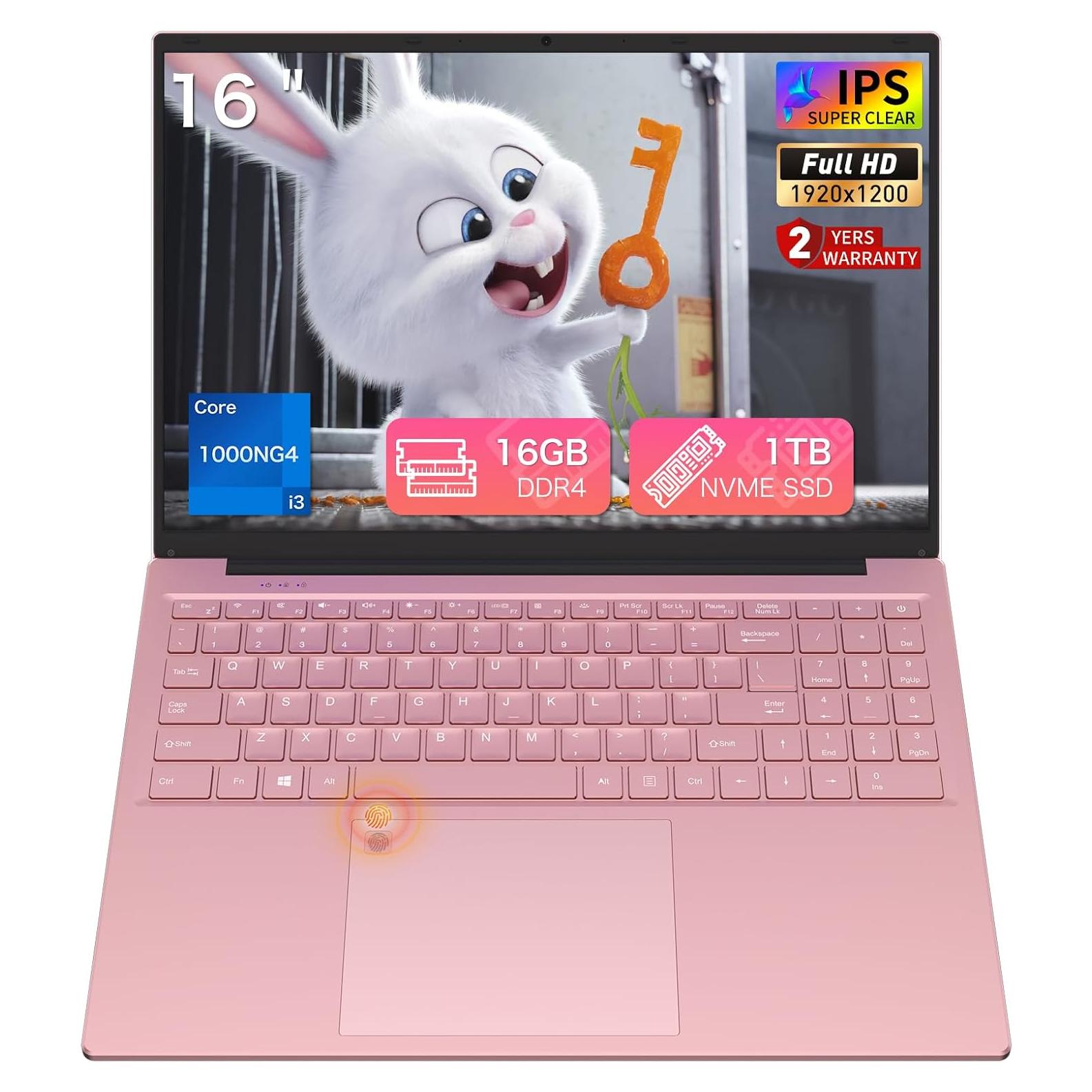 Laptop 16" Auusda FHD Rosa, i3 16GB RAM 1TB SSD, Win11 Pro
