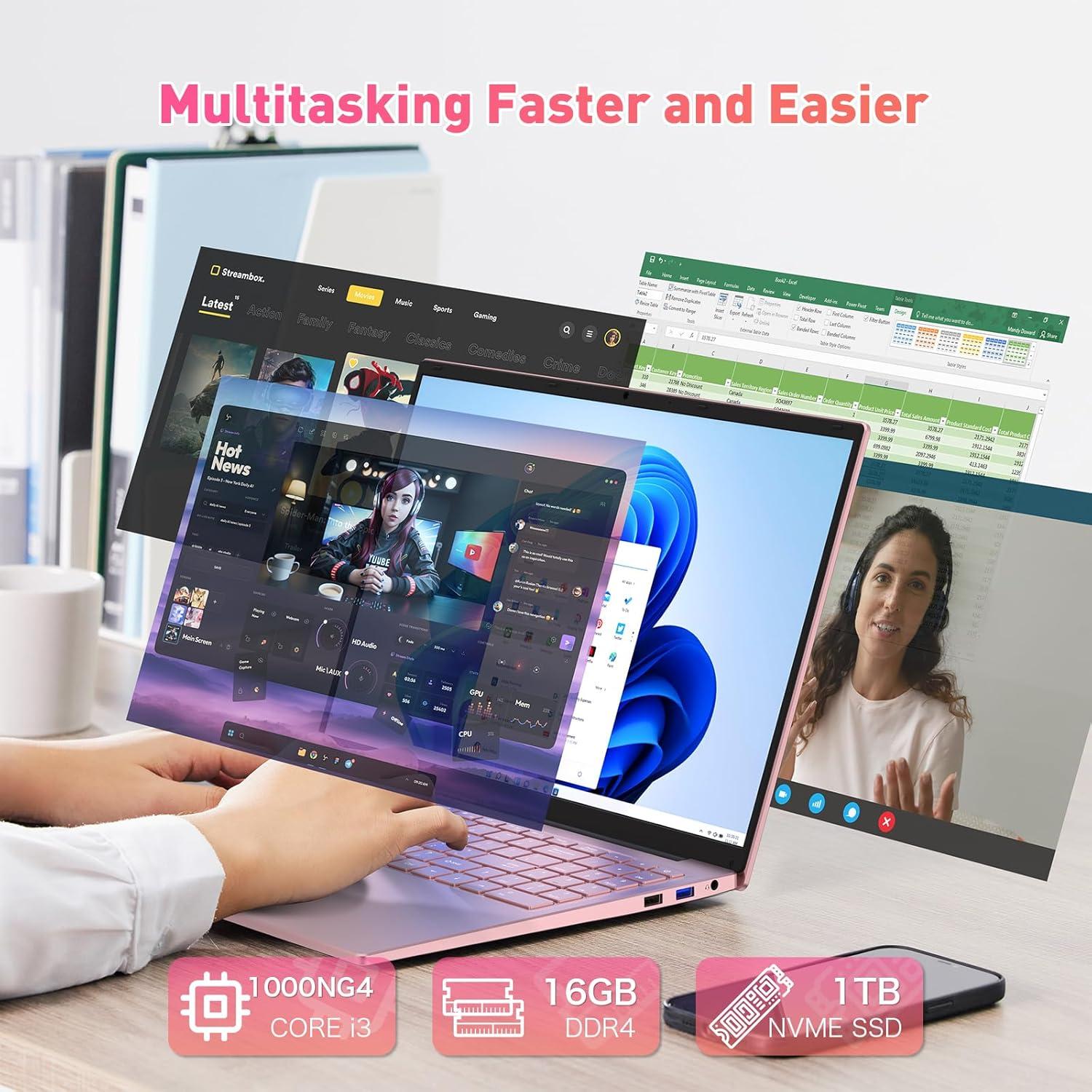 Laptop 16" Auusda FHD Rosa, i3 16GB RAM 1TB SSD, Win11 Pro