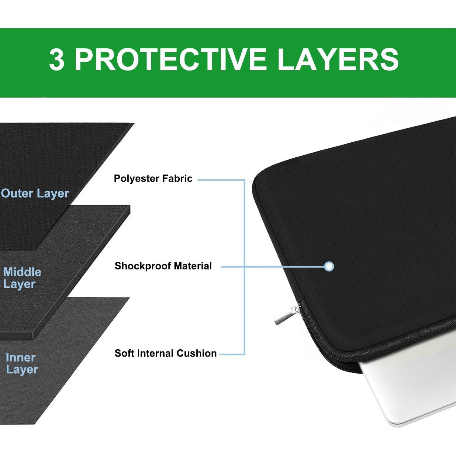 Funda para Laptop 15.6" DRIEAGHARJ Negra, Acolchada y Ligera