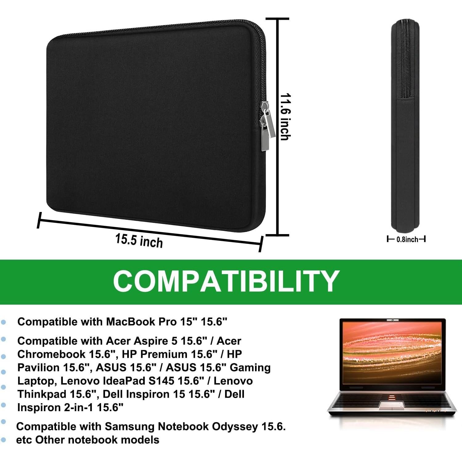 Funda para Laptop 15.6" DRIEAGHARJ Negra, Acolchada y Ligera