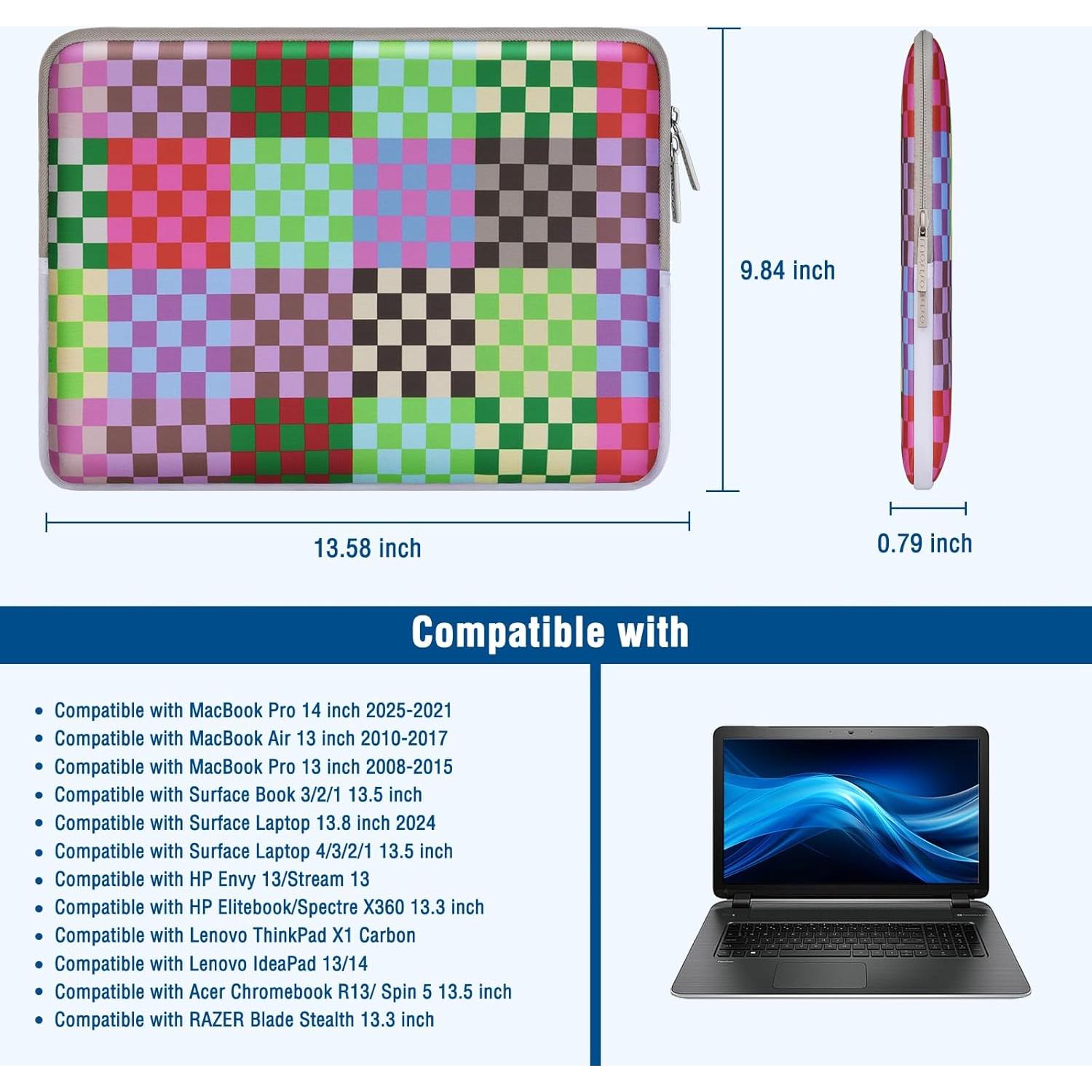 Funda para Laptop MOSISO 13-14" Neopreno Cuadrícula Colorida