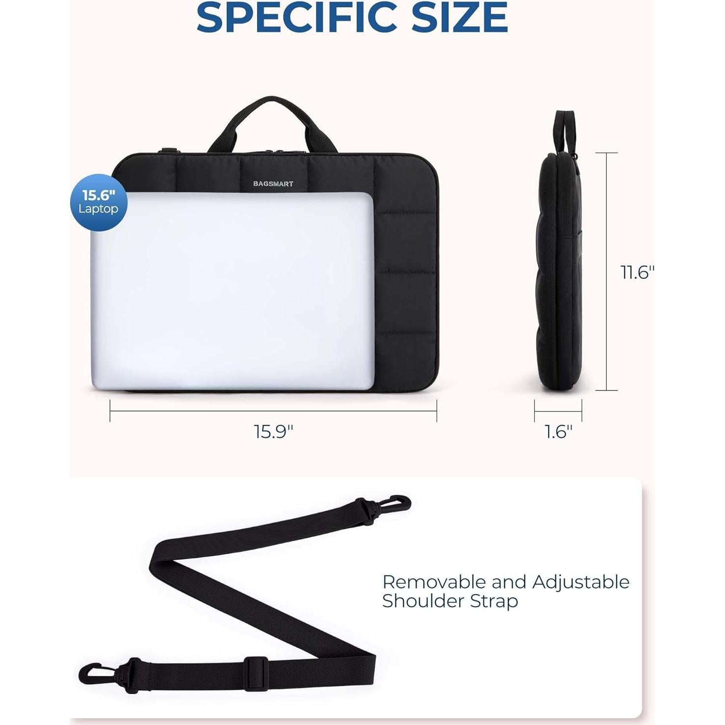 Funda para Laptop 15-16" BAGSMART Acolchada Negra con Correa