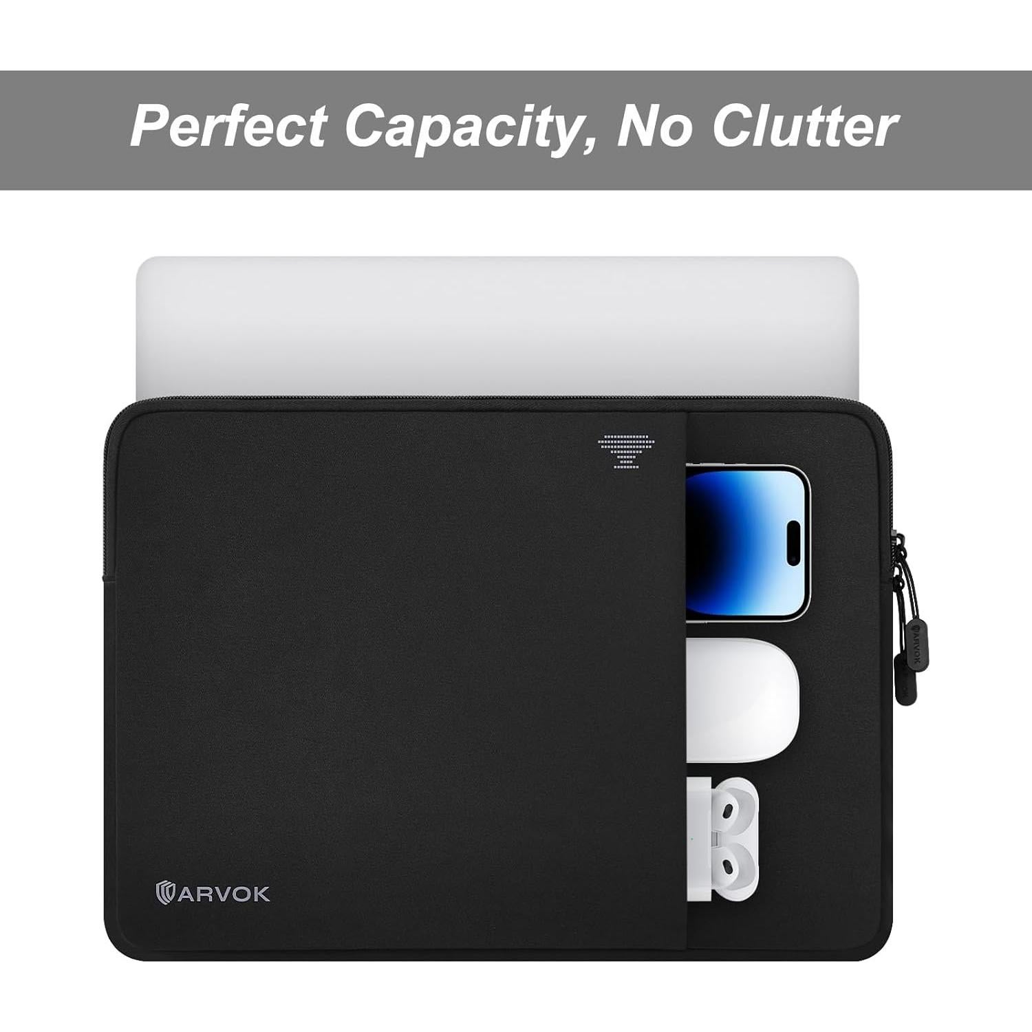 Funda para Laptop ARVOK 13.3 Pulgadas Negra con Bolsillo Frontal