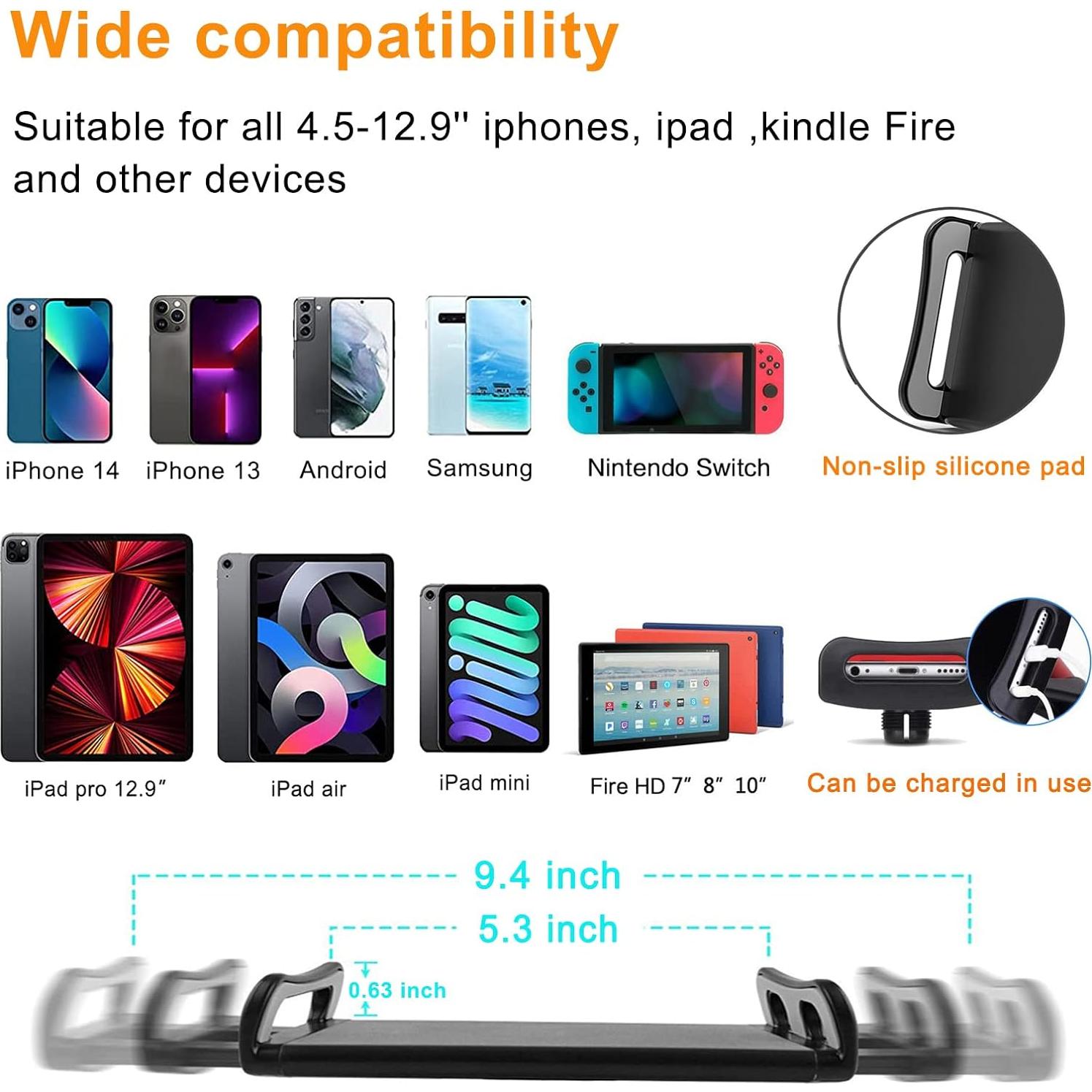 Tablet Stand Phone Holder for Bed,iPad Holder for Desk, Headboard,Bedside,Table, Compatible with iPhone iPad Kindle or Other 4.5-13" Screen Device