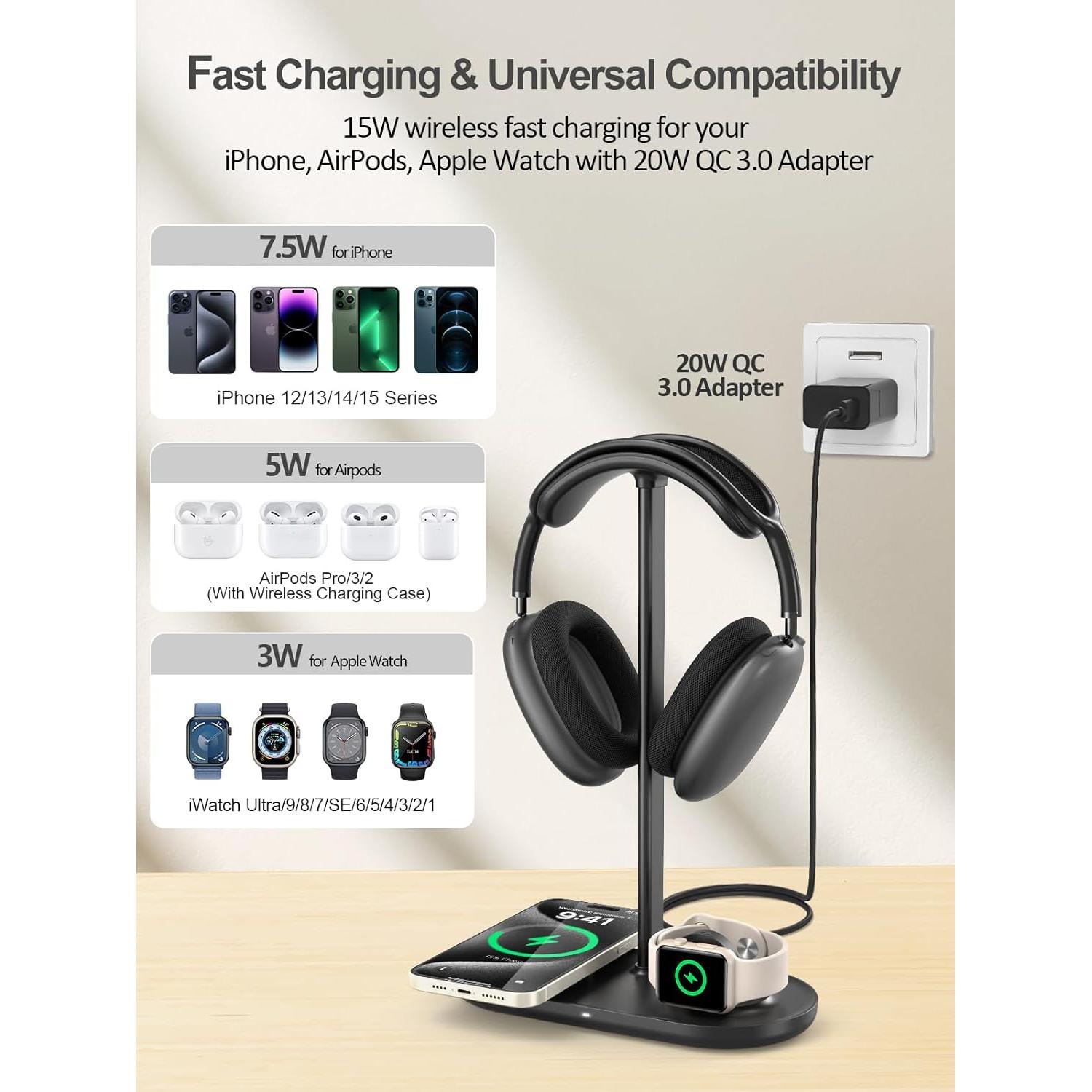 Soporte para Auriculares 5 en 1 TopMade con Carga Inalámbrica