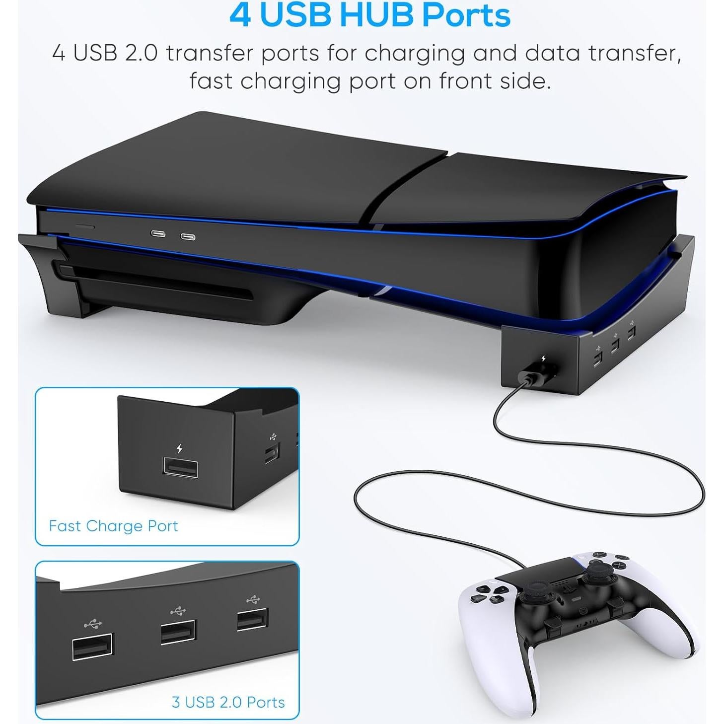 Soporte Horizontal KOVA para PS5 Slim - 4 Puertos USB