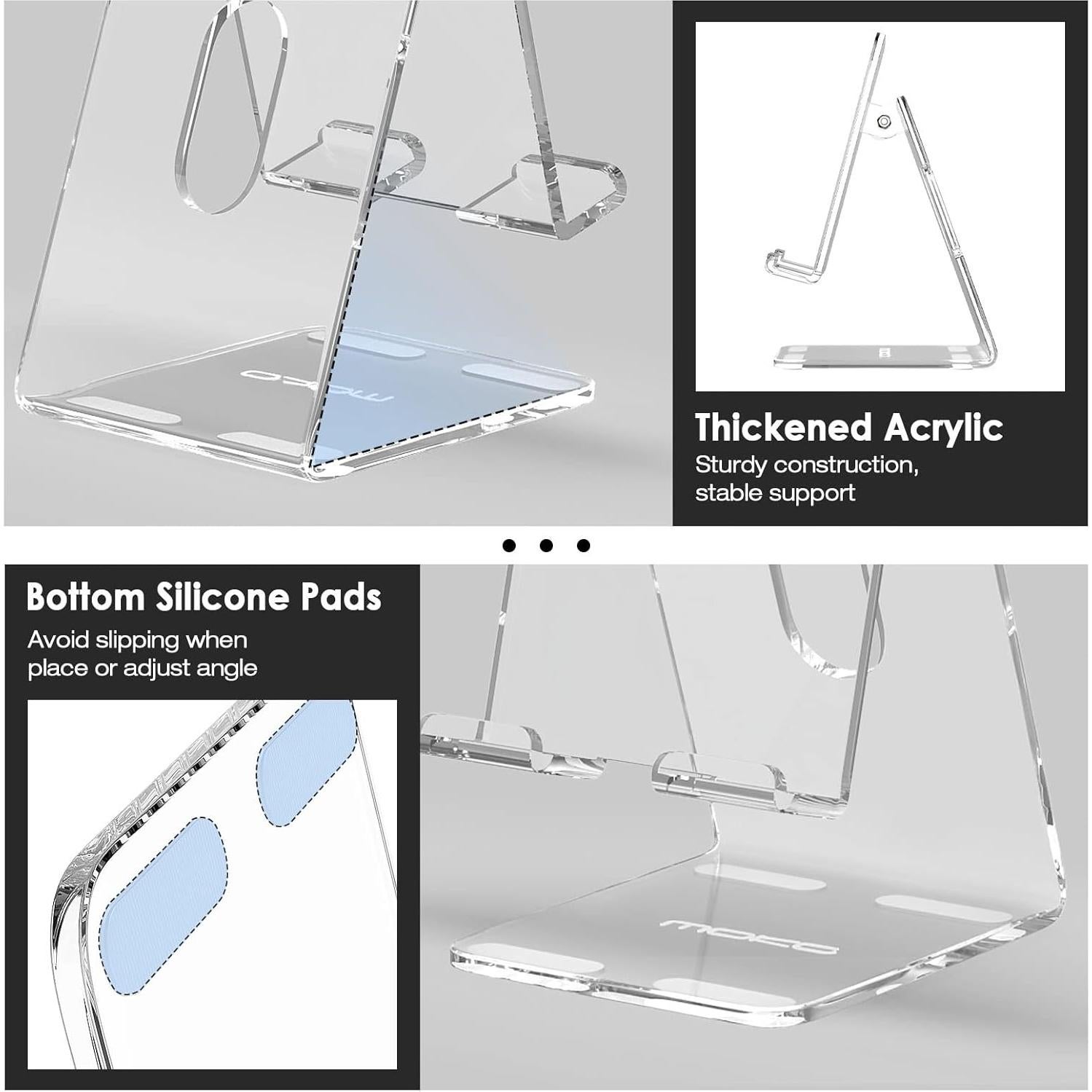 Soporte de Acrílico MoKo Ajustable para Tabletas y Teléfonos