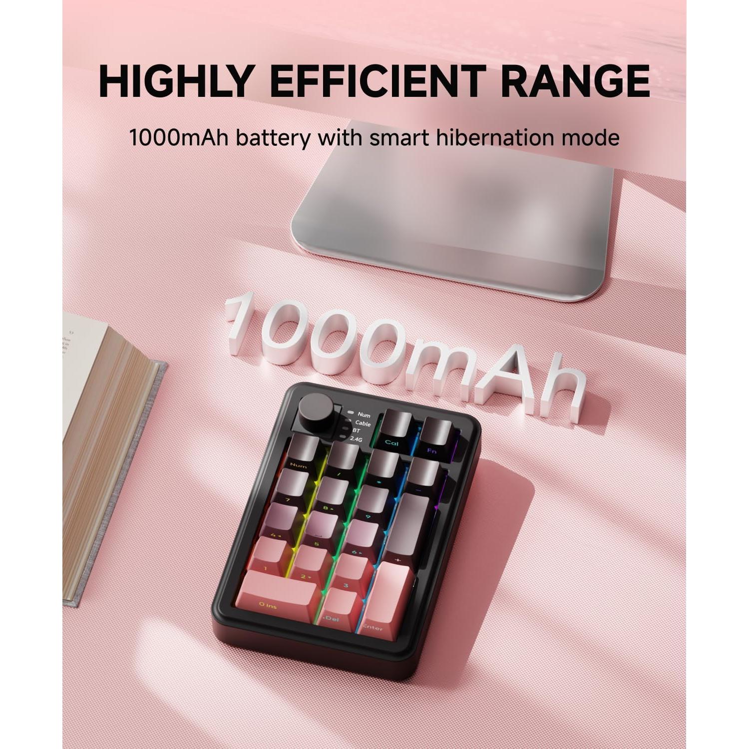 Teclado Numérico Mecánico Inalámbrico EWEADN NK20 RGB Rosa Negro