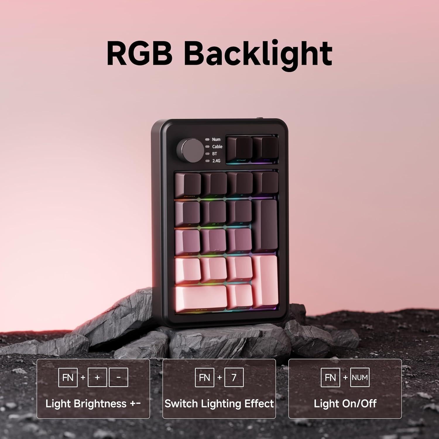 Teclado Numérico Mecánico Inalámbrico EWEADN NK20 RGB Rosa Negro