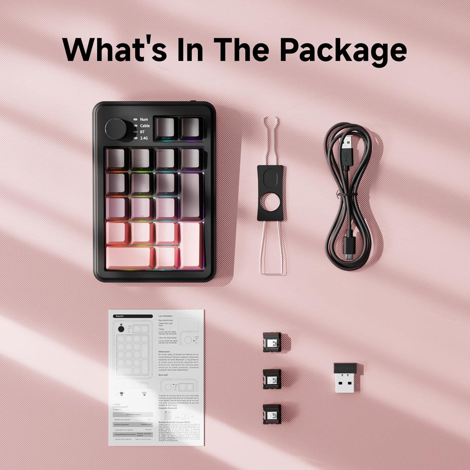 Teclado Numérico Mecánico Inalámbrico EWEADN NK20 RGB Rosa Negro