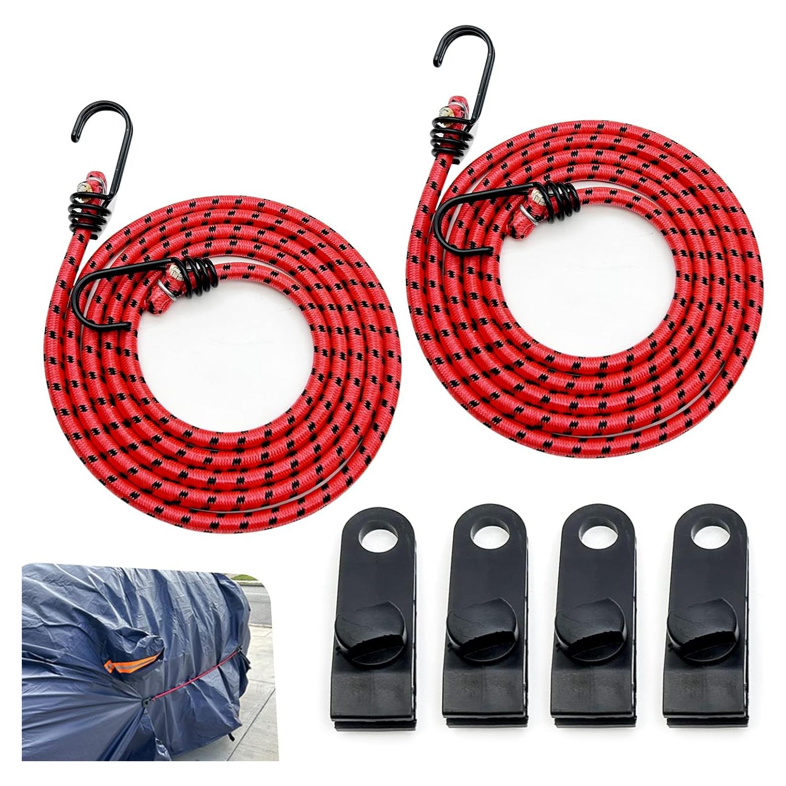 Cuerdas Bungee Elásticas Arwrilt 2 PCS 2m con Ganchos Rojo