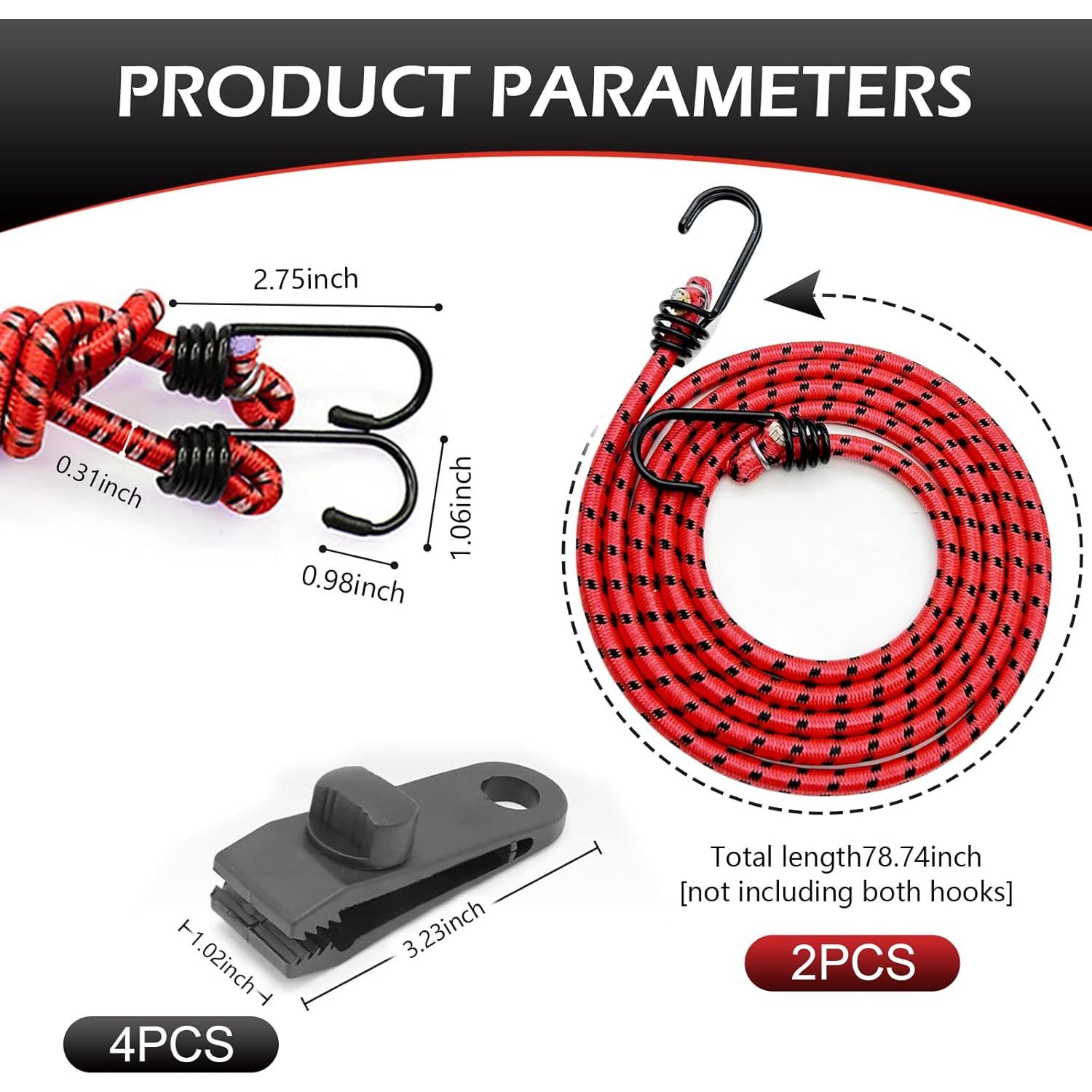 Cuerdas Bungee Elásticas Arwrilt 2 PCS 2m con Ganchos Rojo