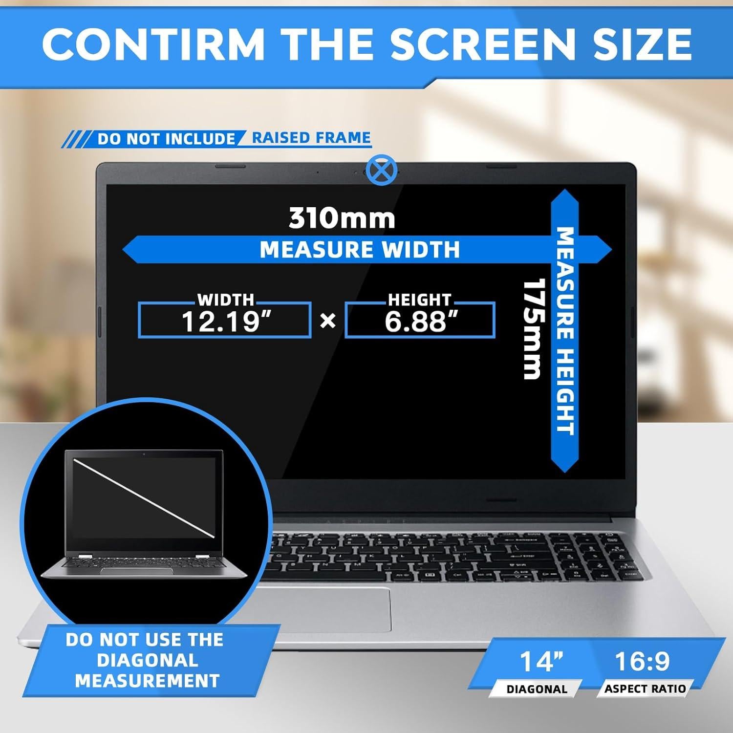 ZOEGAA 14 Inch Laptop Privacy Screen Filter, Compatible with HP Dell Acer Asus Samsung Lenovo Thinkpad, for Removable 16:9 Widescreen Display Laptop Privacy Screen 14 inch and Anti-Glare Protector