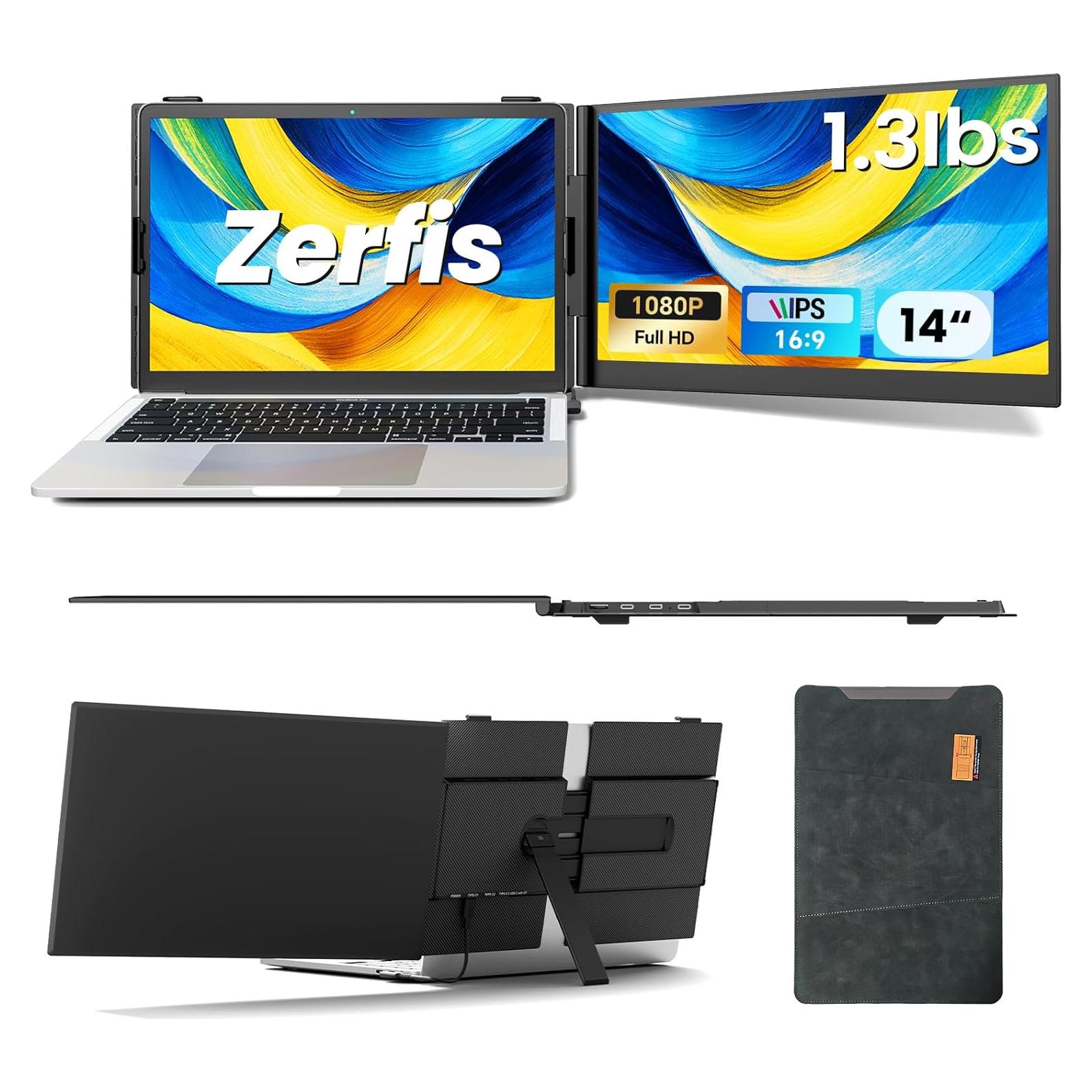 Extensor de Pantalla Doble 14" FHD 1080P Zerfis Ultra Delgado