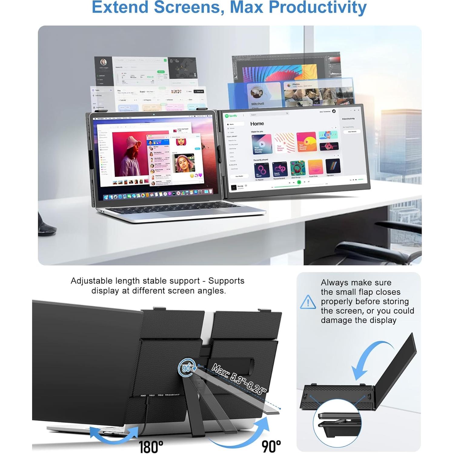 Extensor de Pantalla Doble 14" FHD 1080P Zerfis Ultra Delgado