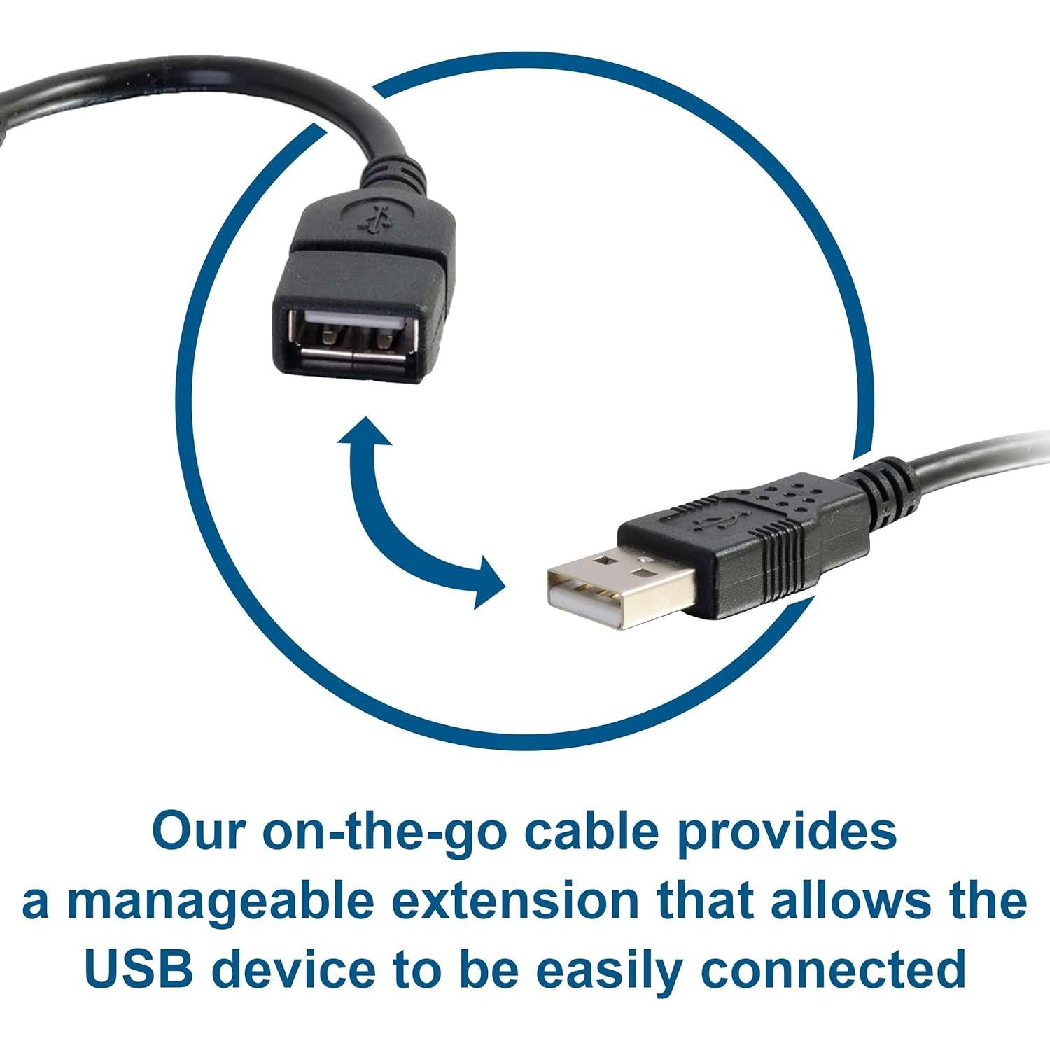 C2G Legrand USB Cable, USB A to A Cable, Short Extension USB Cable for USB Devices, 6 Inch USB Cord, Black, 1 Count, C2G 52119