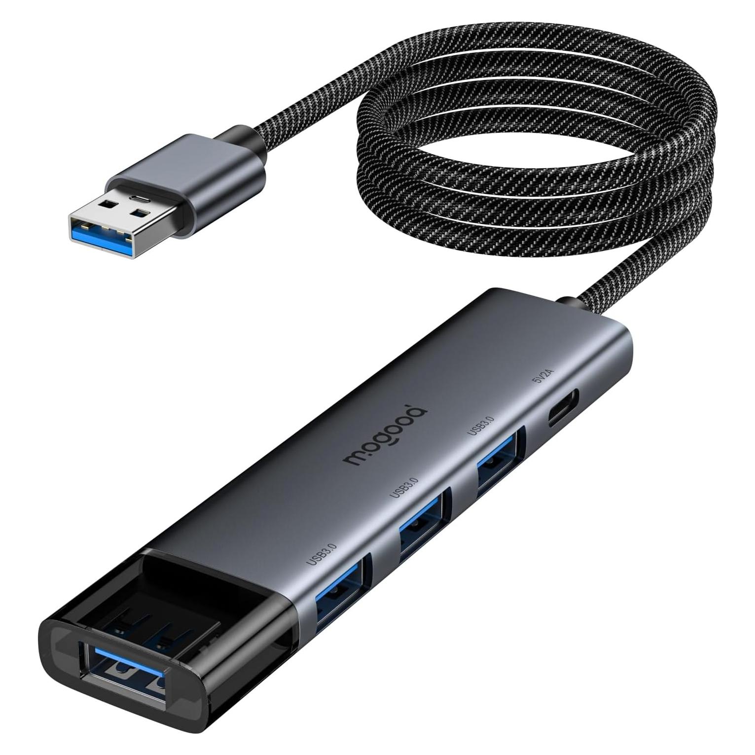 Hub USB 3.0 MOGOOD 4 Puertos con USB-C - Adaptador Negro