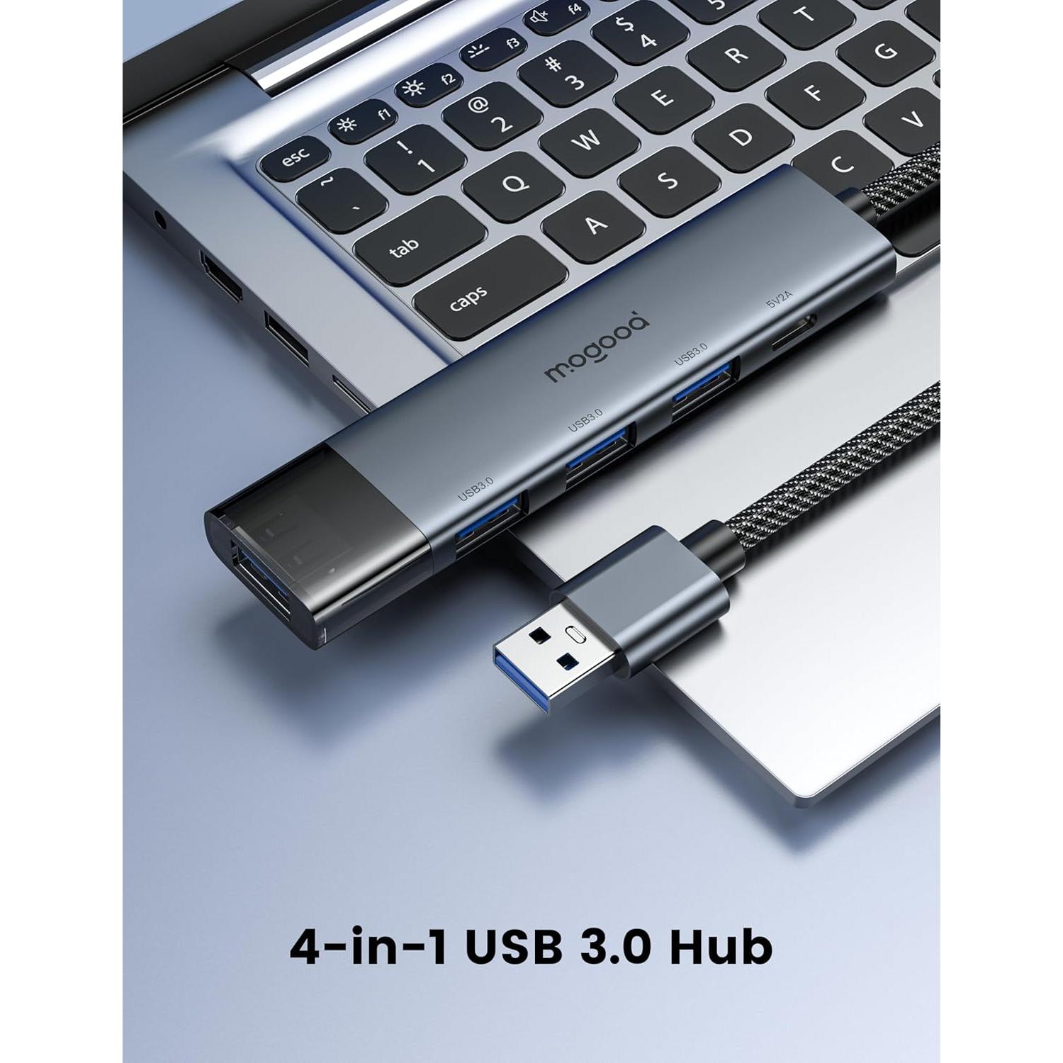 Hub USB 3.0 MOGOOD 4 Puertos con USB-C - Adaptador Negro