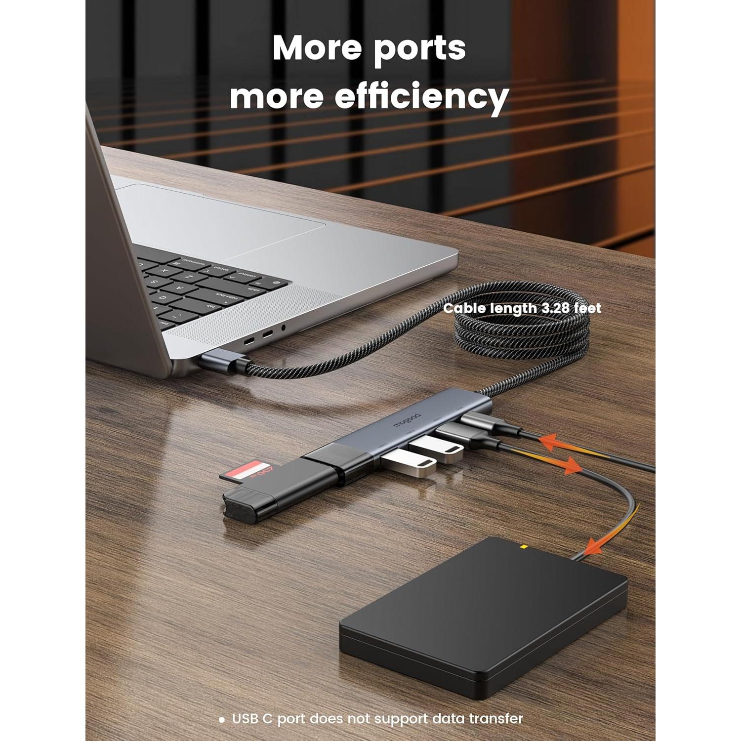 Hub USB 3.0 MOGOOD 4 Puertos con USB-C - Adaptador Negro