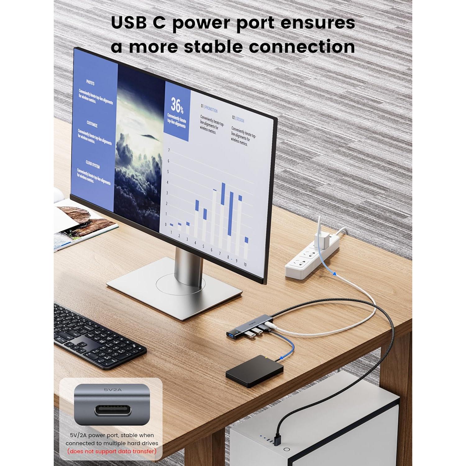 Hub USB 3.0 MOGOOD 4 Puertos con USB-C - Adaptador Negro