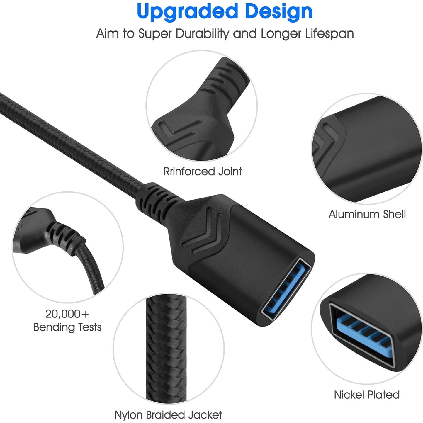 Cable de Extensión USB 3.0 ROFICORD 2Pack 0.61m Rojo