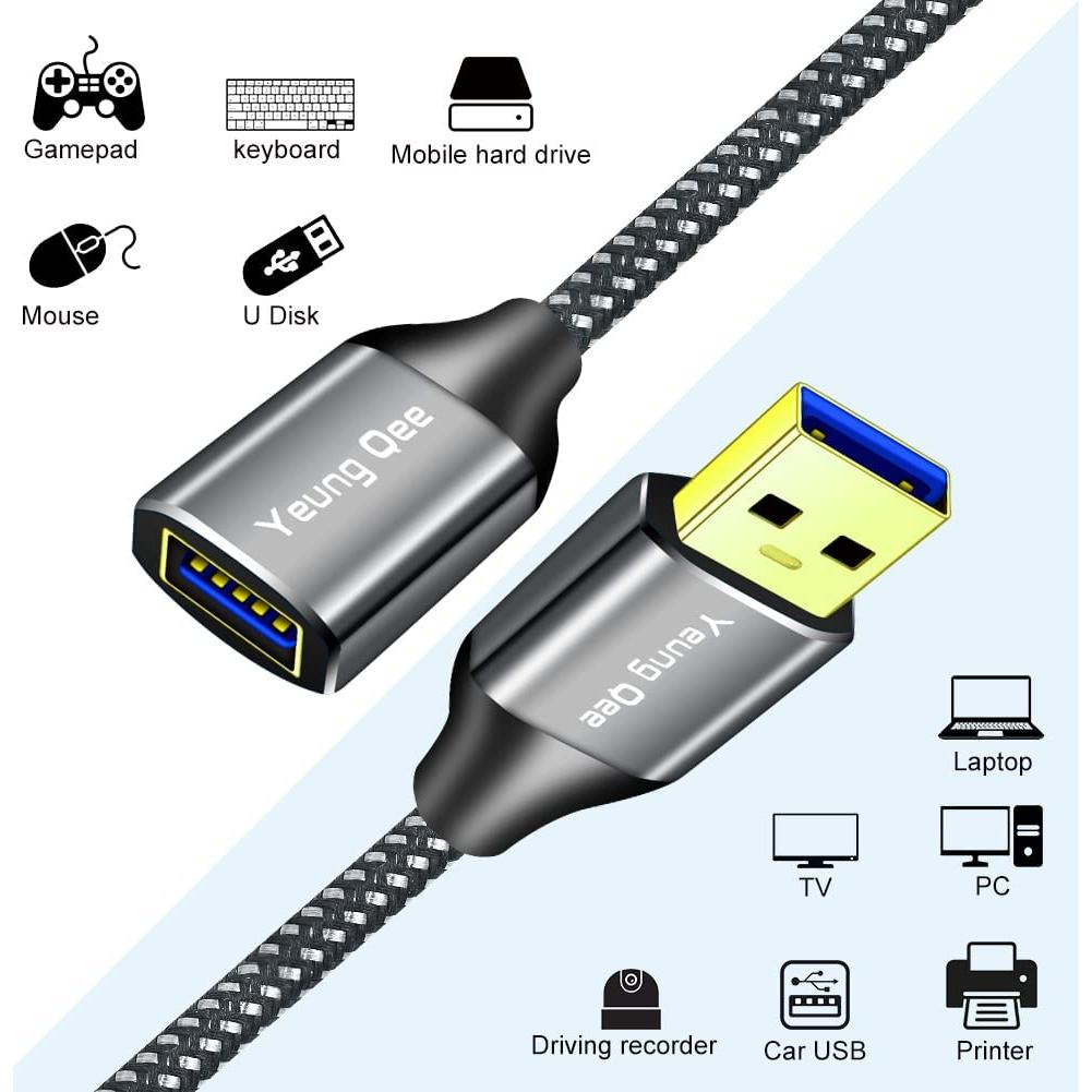 Cable de Extensión USB 3.0 Yeung Qee 0.3m 5Gbps Macho a Hembra