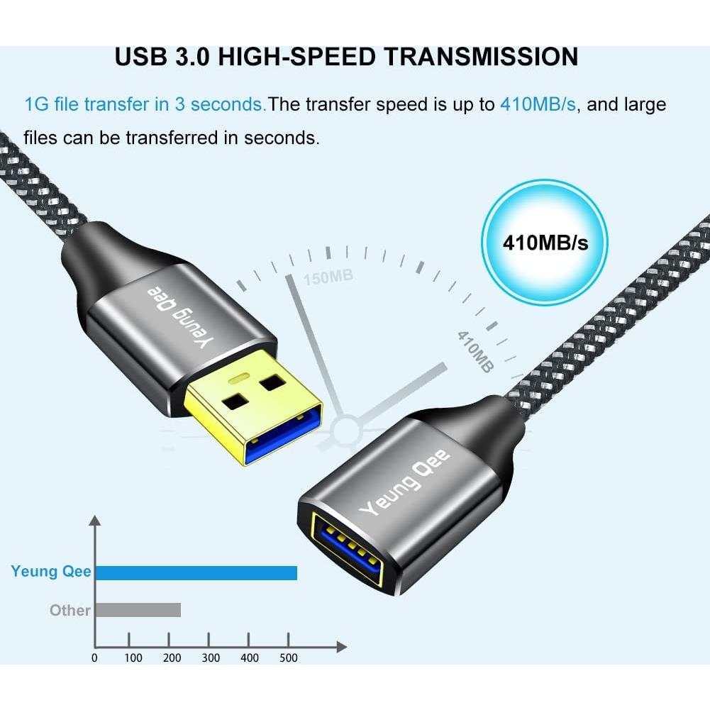 Cable de Extensión USB 3.0 Yeung Qee 0.3m 5Gbps Macho a Hembra