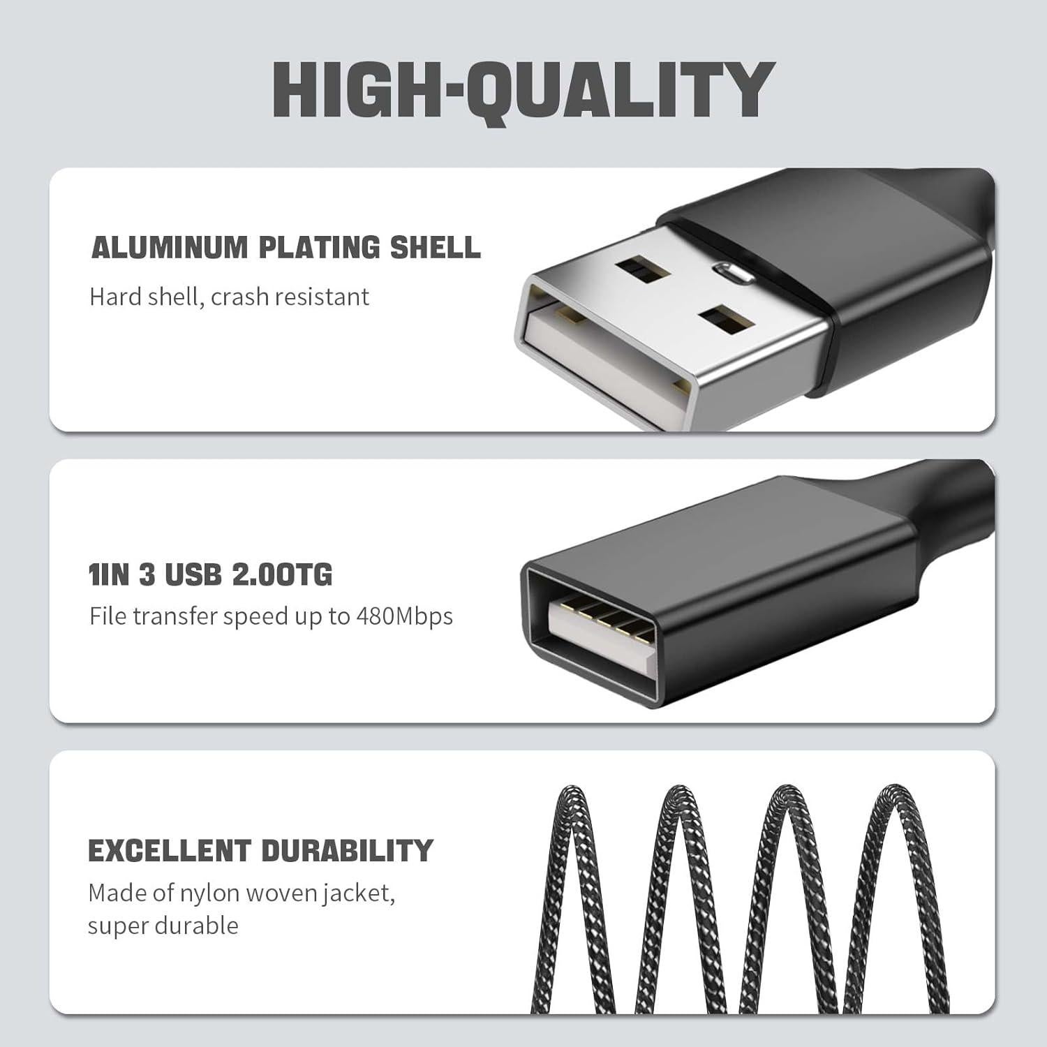 Divisor USB 1 a 3 Salidas Pastall 30 cm Carga y Datos