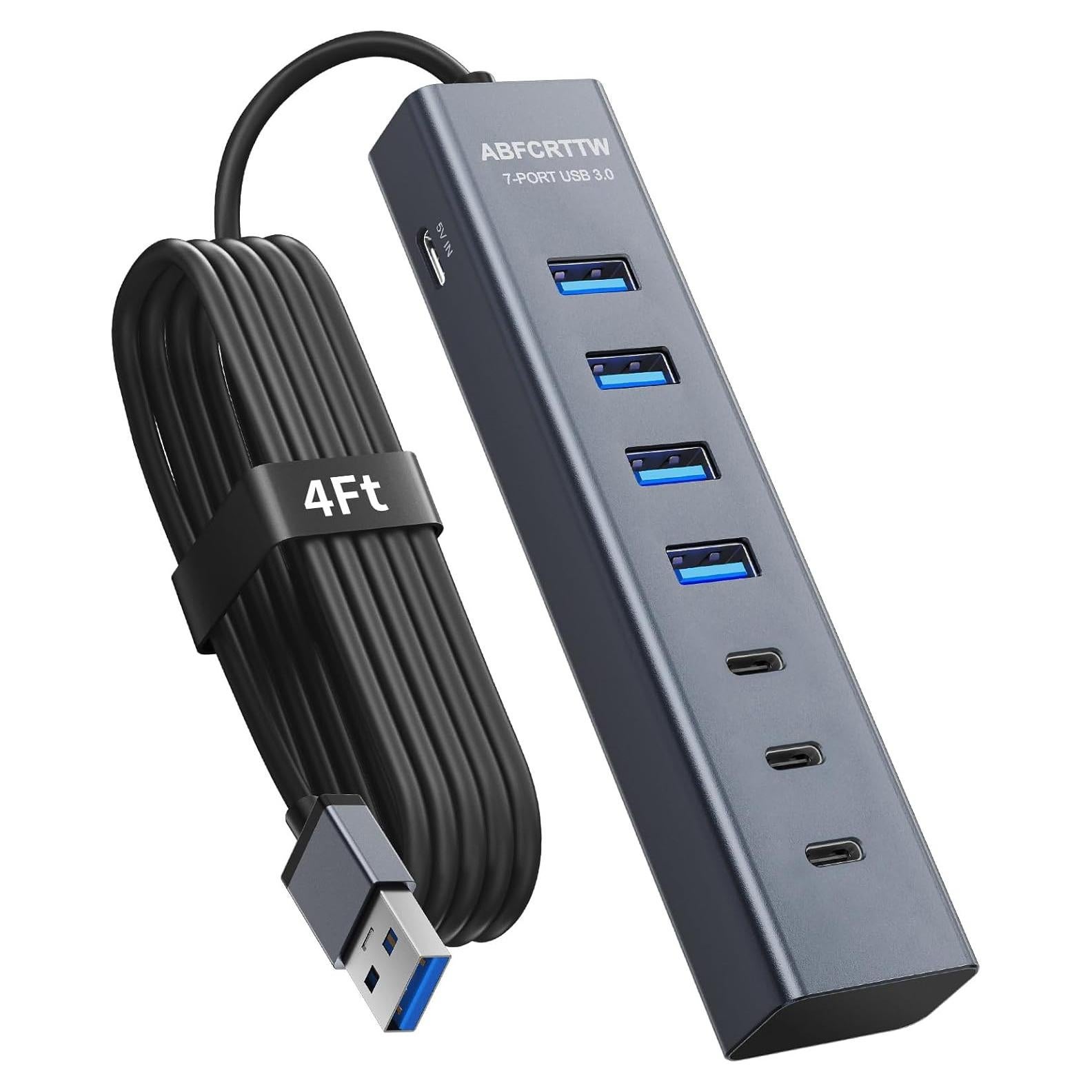 Hub USB 3.0 ABFCRTTW 7 Puertos 4 USB-A 3 USB-C 1.22m