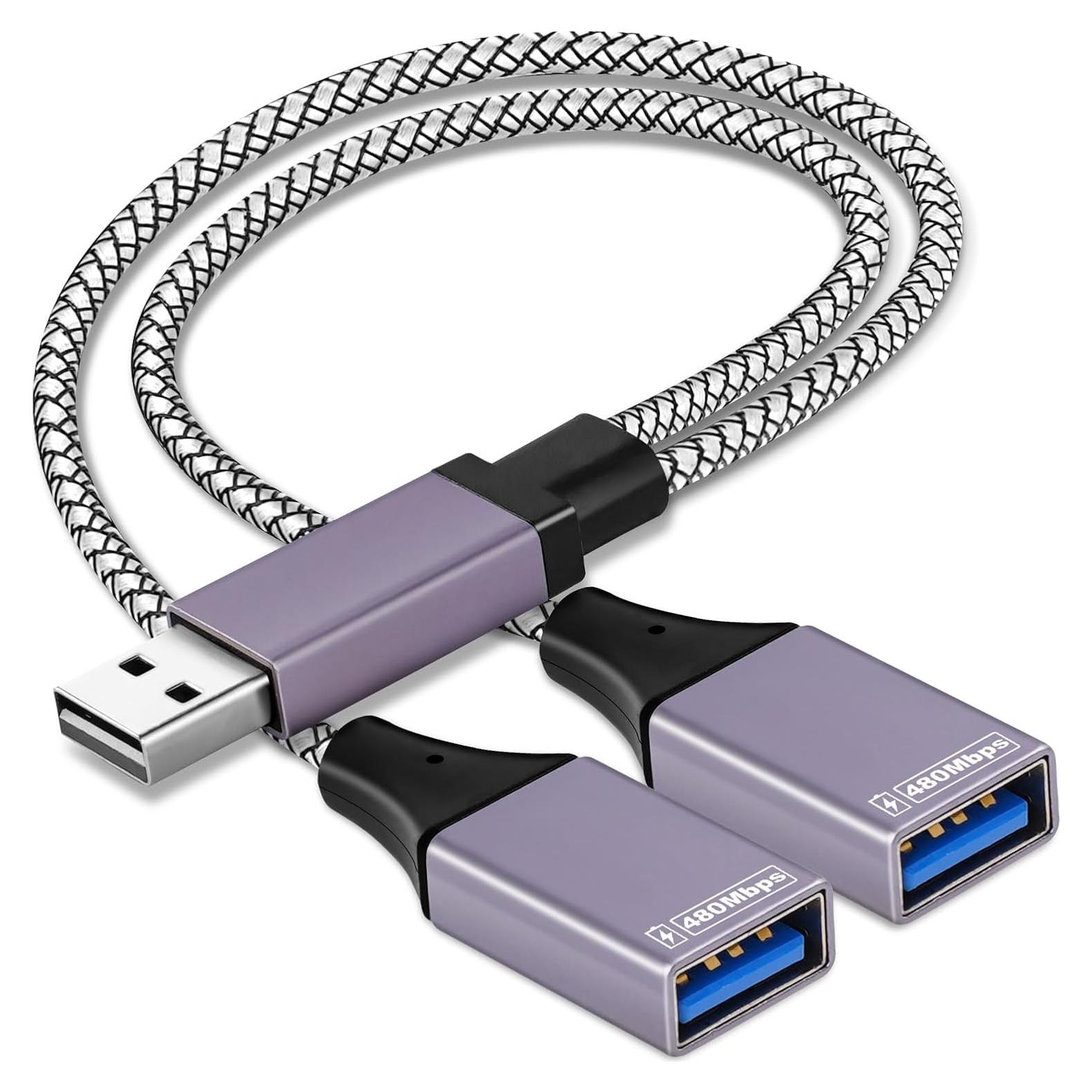 Cable Divisor USB 1 a 2 Salidas ROÉKO 25 cm Carga y Datos
