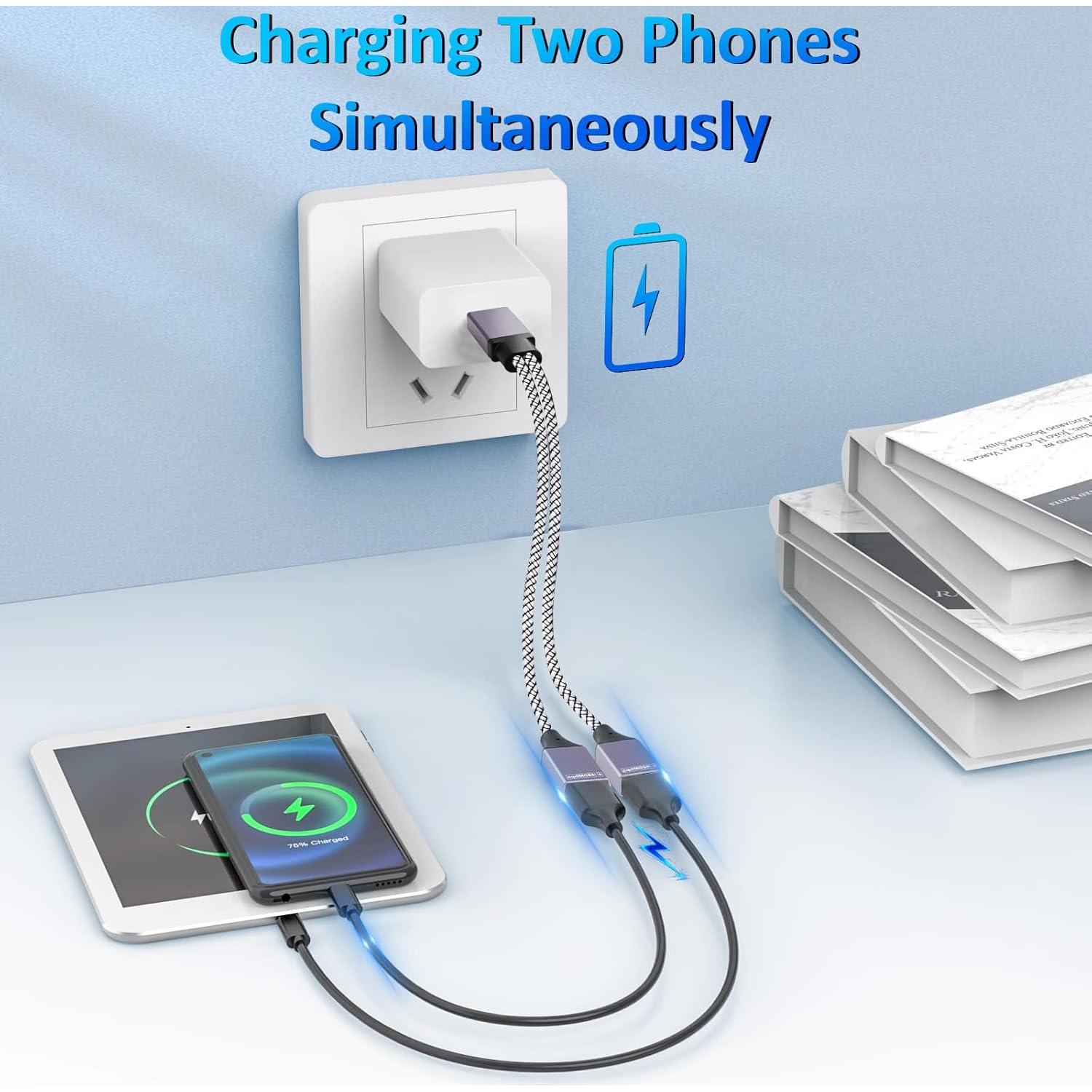 Cable Divisor USB 1 a 2 Salidas ROÉKO 25 cm Carga y Datos