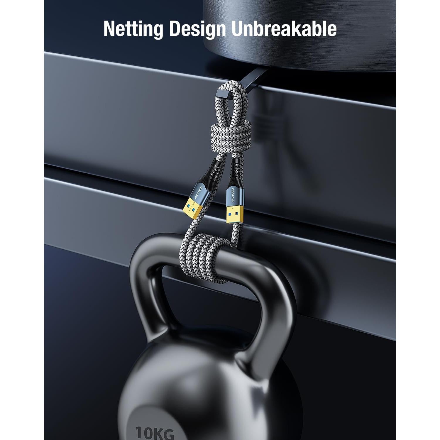 Cable USB 3.0 Macho a Macho ANDTOBO 1.0m Gris