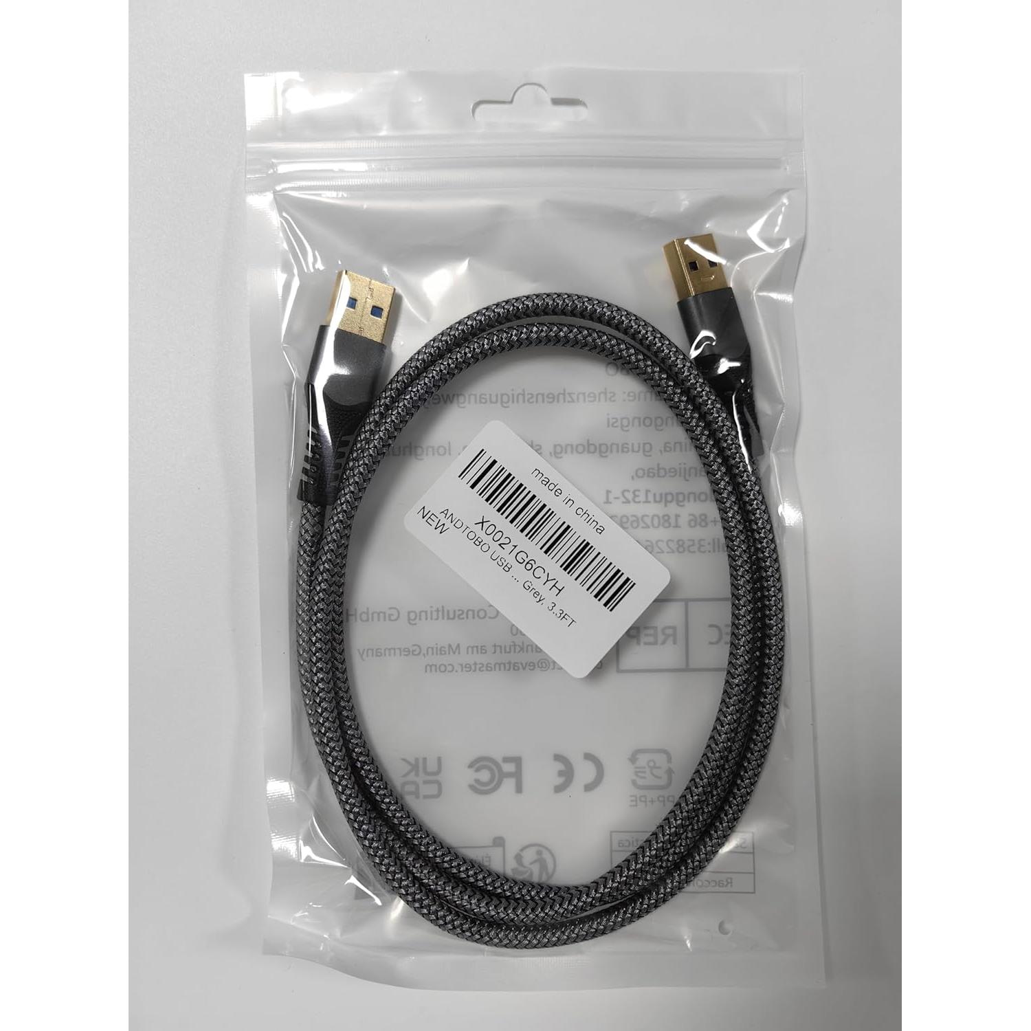 Cable USB 3.0 Macho a Macho ANDTOBO 1.0m Gris