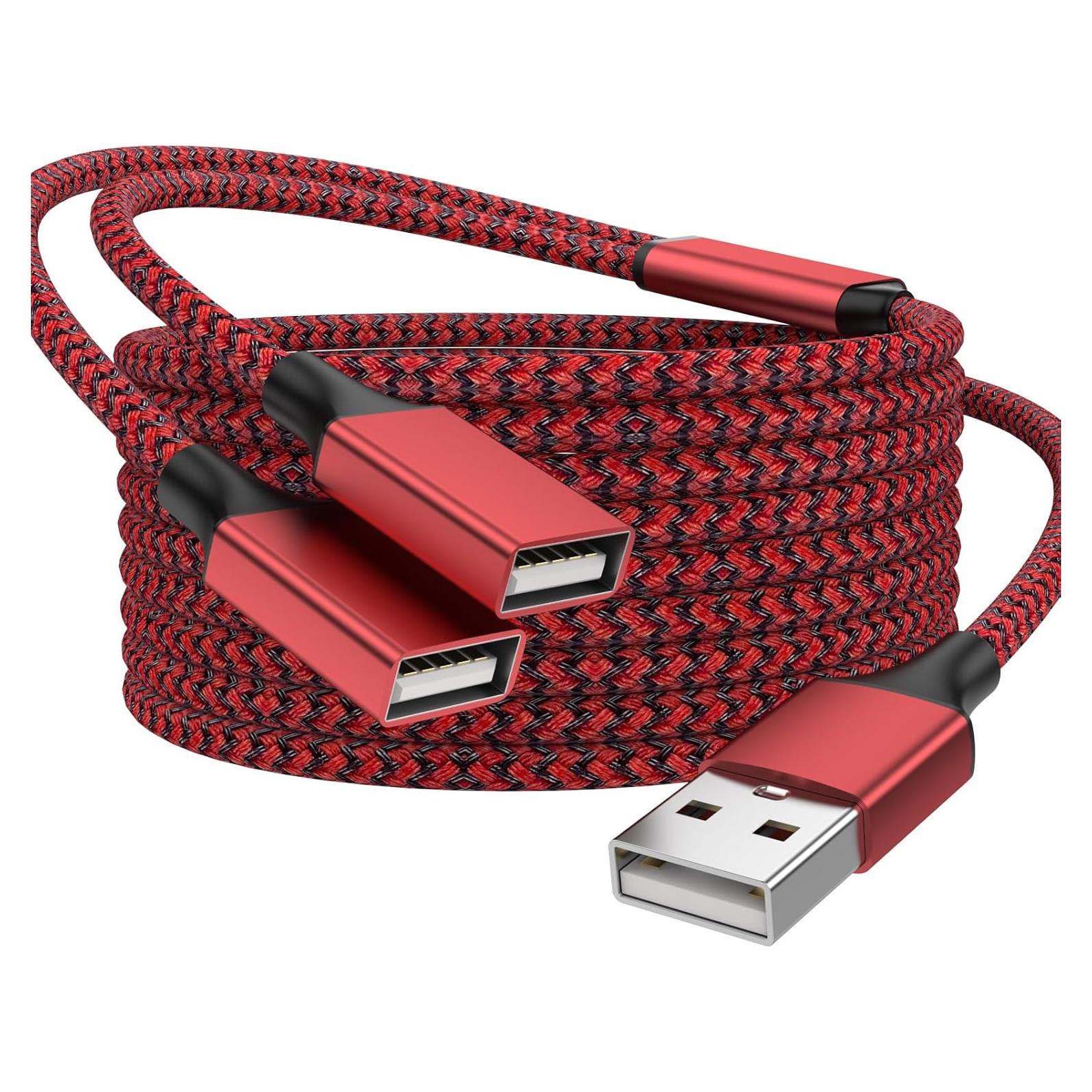 Divisor USB 2.0 BETU 1 Macho a 2 Hembras 1m Rojo