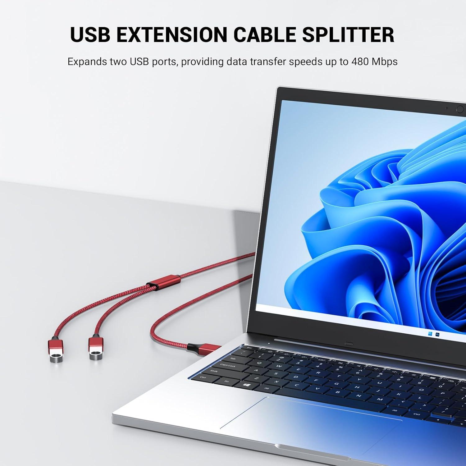 Divisor USB 2.0 BETU 1 Macho a 2 Hembras 1m Rojo