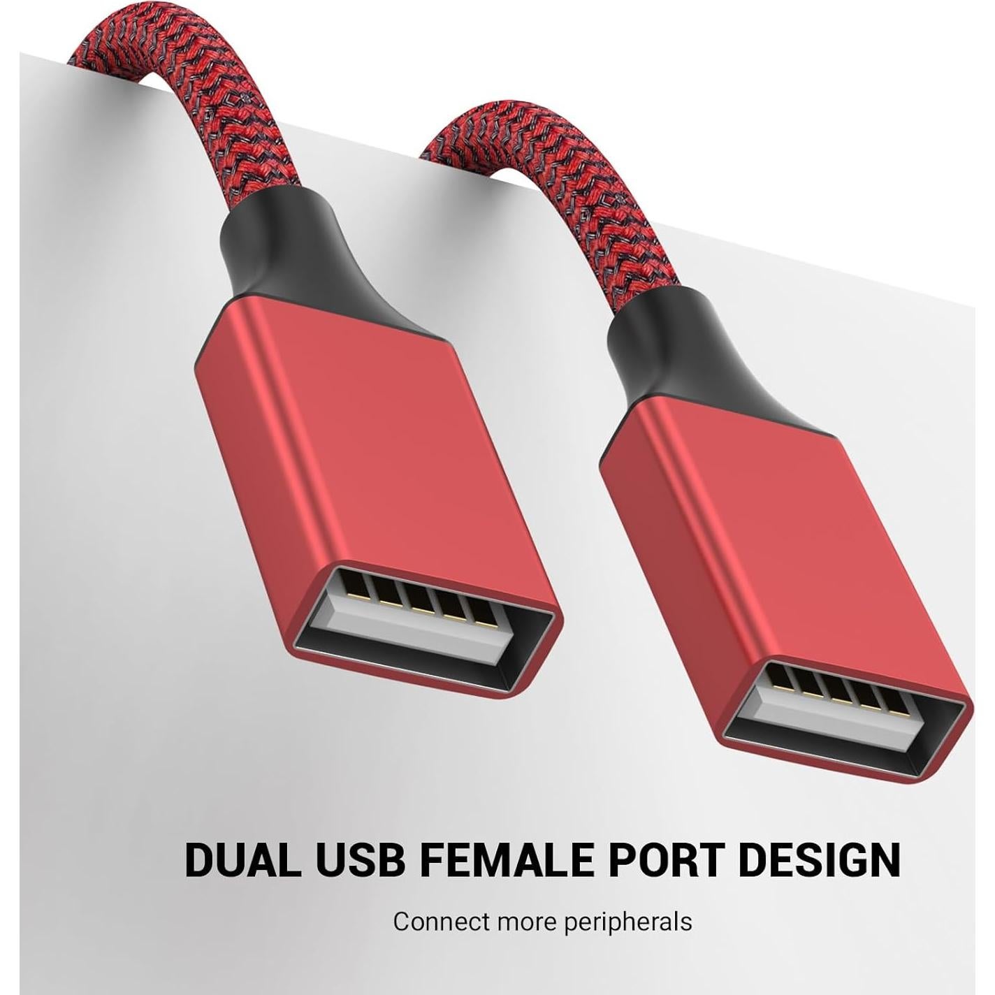 Divisor USB 2.0 BETU 1 Macho a 2 Hembras 1m Rojo