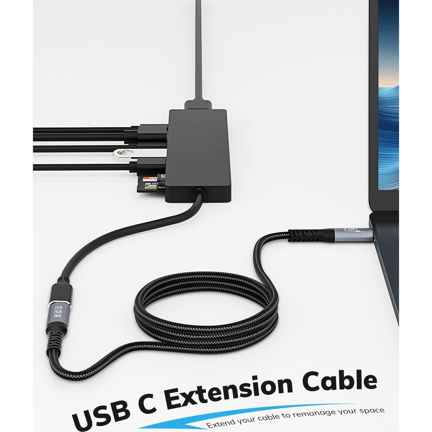Cable de Extensión USB C 1.52m Jnoheefye 10Gbps 100W 4K
