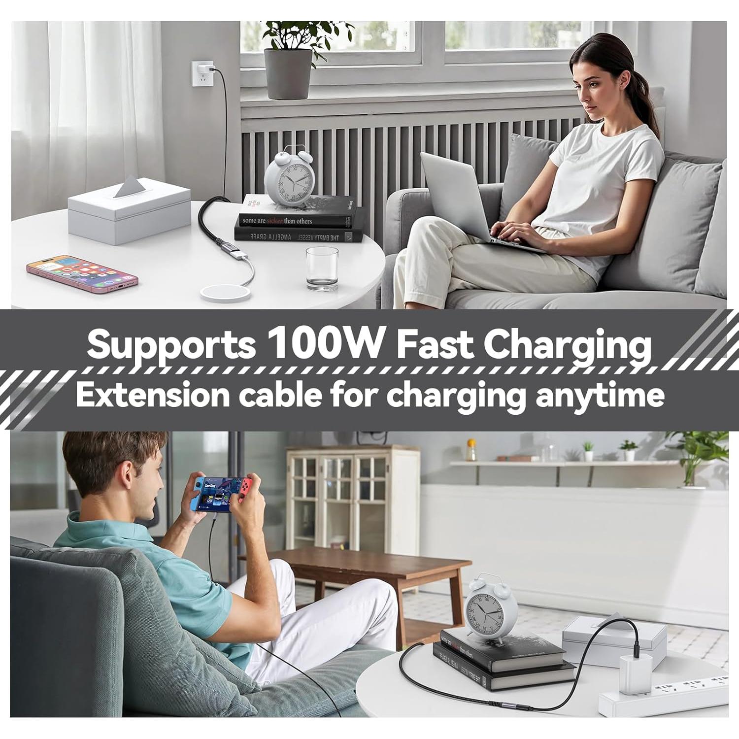 Cable de Extensión USB C 3 pies DteeDck 10Gbps 100W 4K