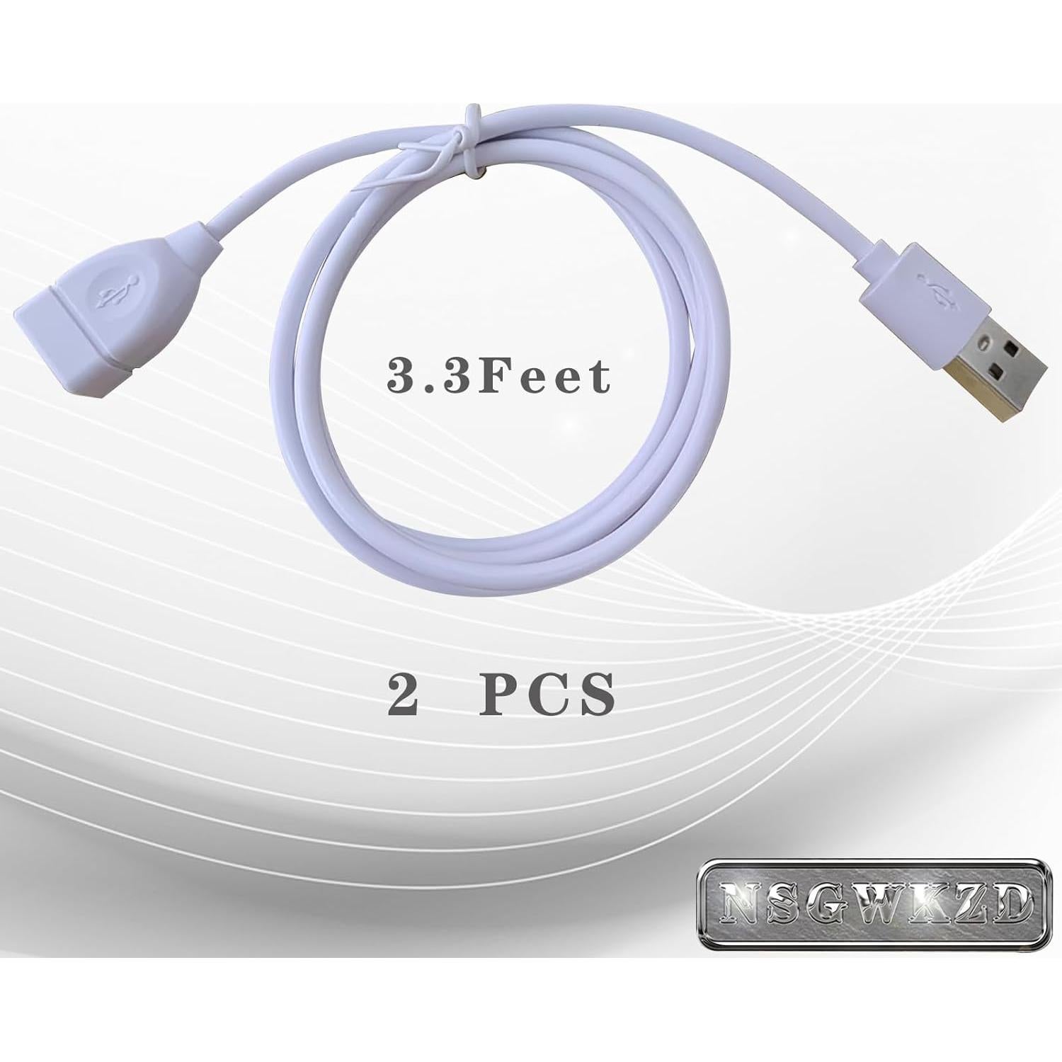 Cable de Extensión USB 2.0 NSGWKZD Blanco 1 m 2-Pack