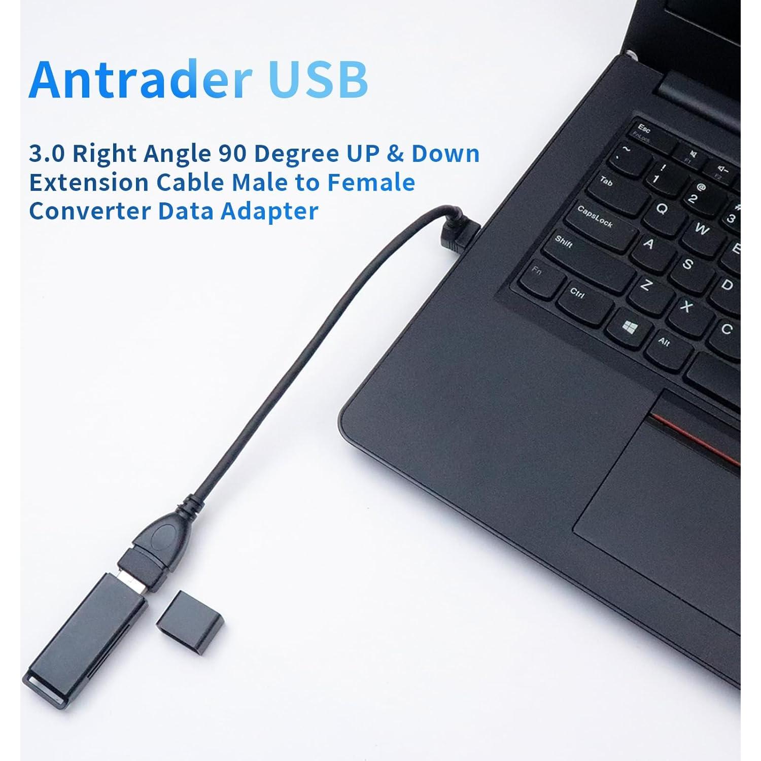 Cable de Extensión USB 3.0 Antrader Macho a Hembra 23cm 90°