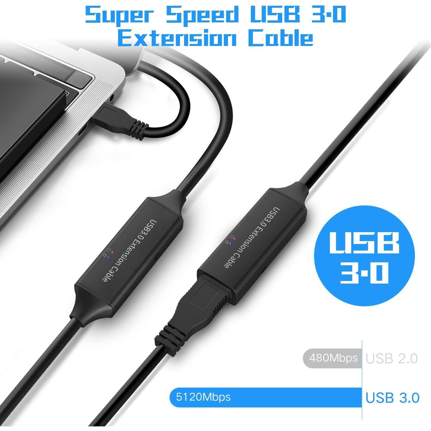 Cable Extensión Activo USB 3.0 RSHTECH 9.75m con Adaptador 5V