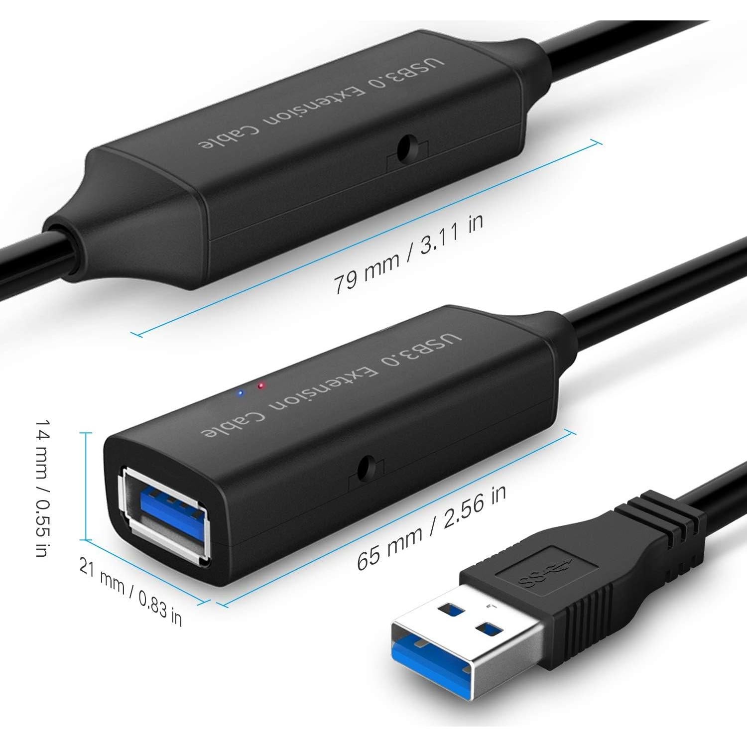 Cable Extensión Activo USB 3.0 RSHTECH 9.75m con Adaptador 5V