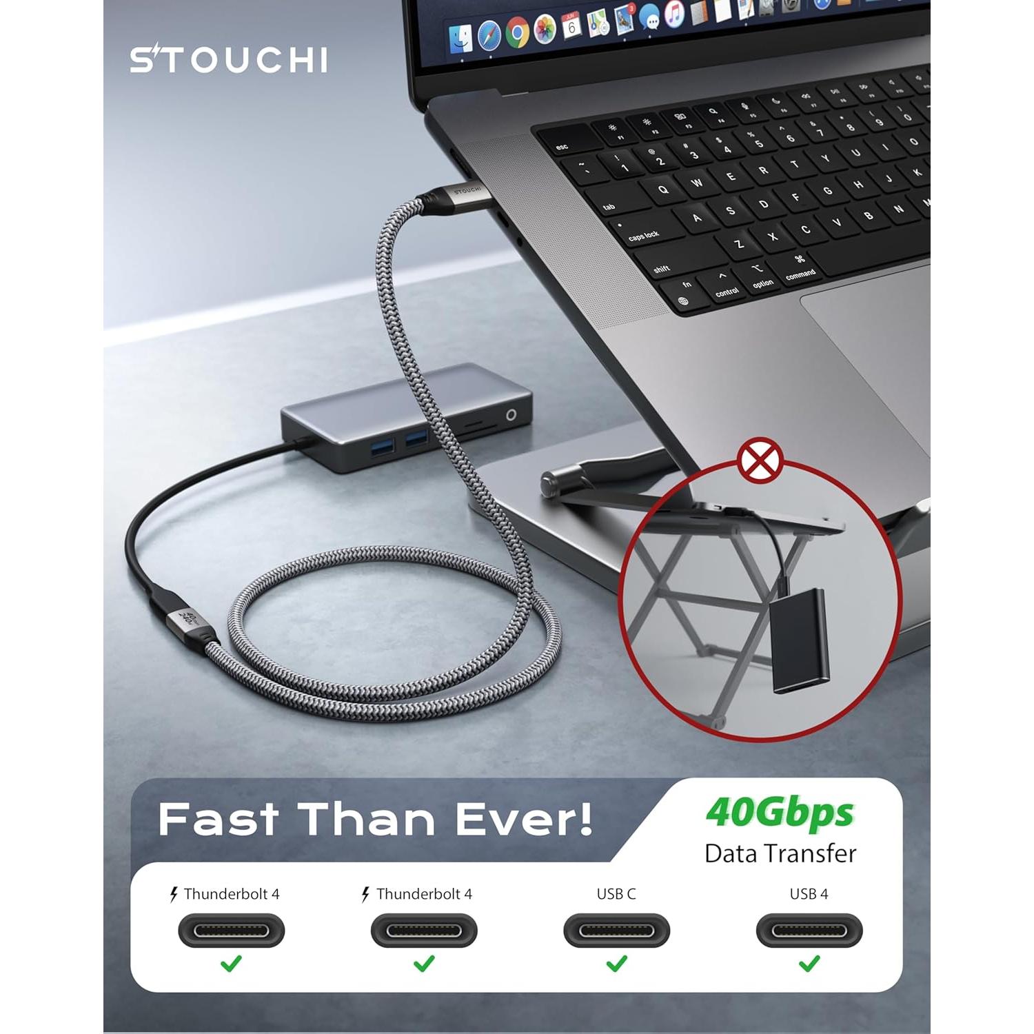 Cable de Extensión USB-C Stouchi 1m 40Gbps Carga 240W